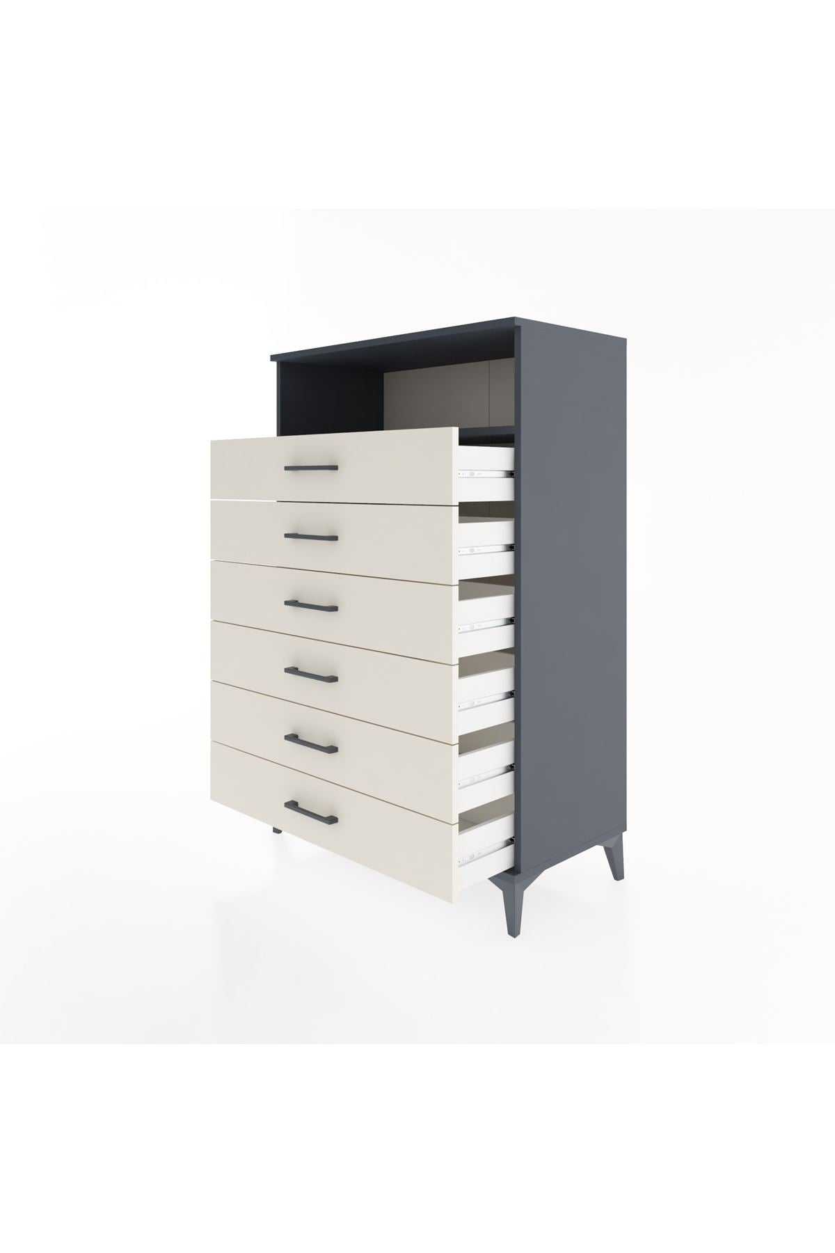 Hyperion Dolap Tek Raflı 6 Çekmeceli 88x44x134 - S51M134V4B
