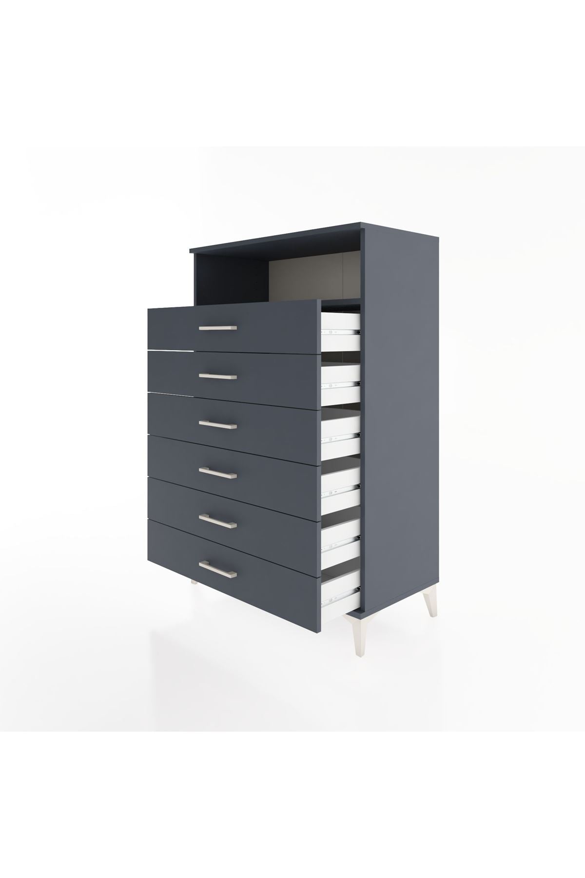 Hyperion Dolap Tek Raflı 6 Çekmeceli 88x44x134 - S51M134V5B