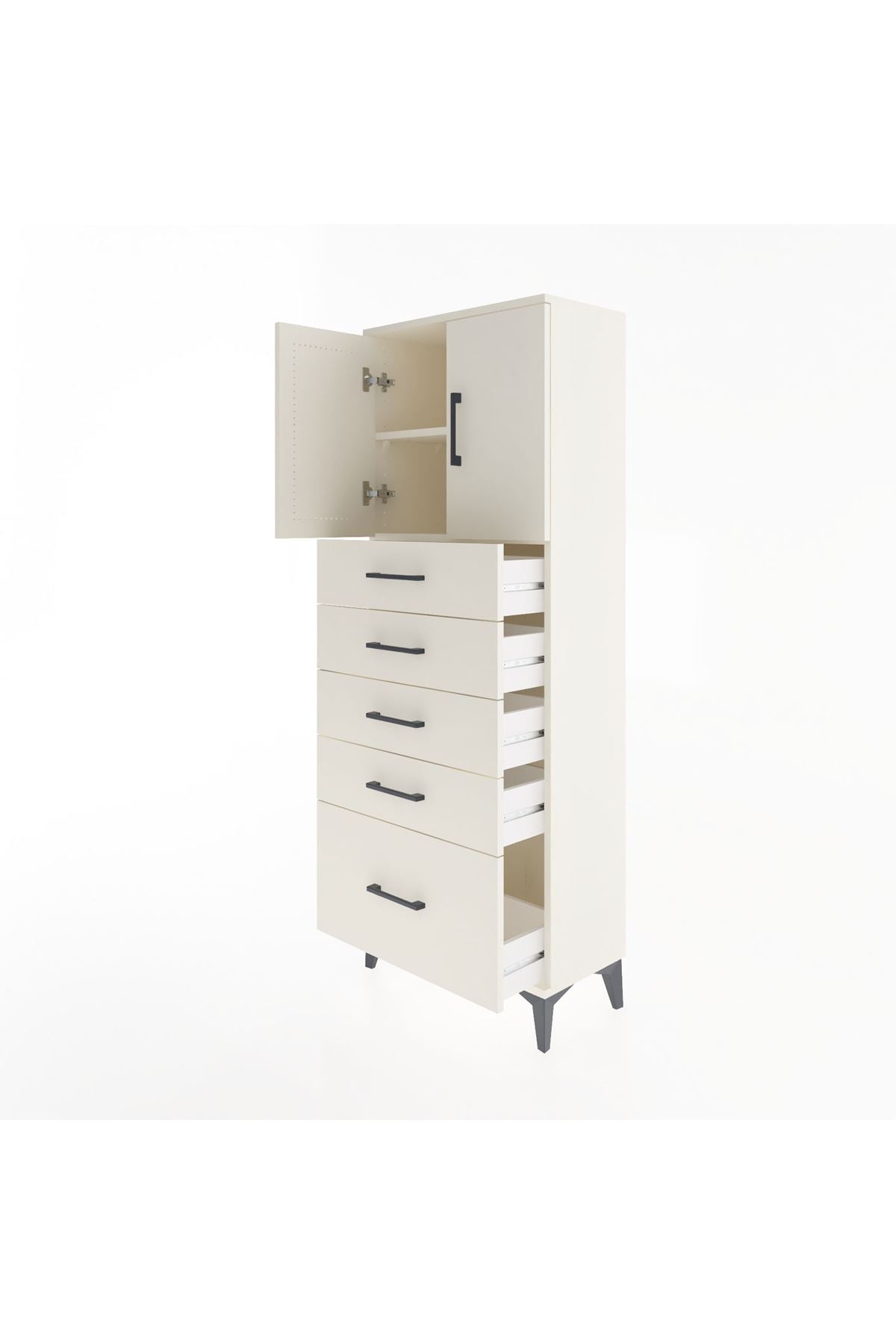 Arges Dolap 2 Raflı 5 Çekmeceli 2 Kapaklı 60x30x163 - S20M003V1A