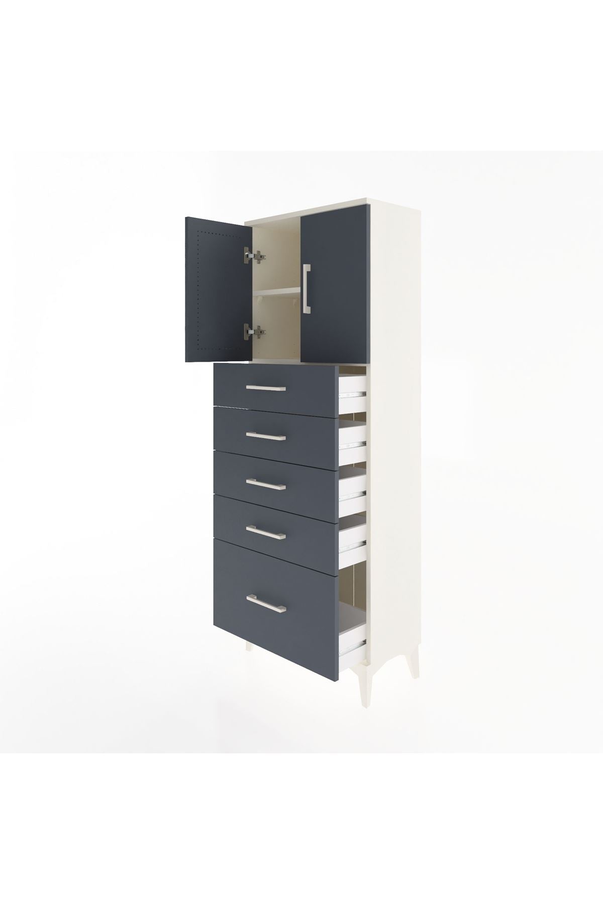 Arges Dolap 2 Raflı 5 Çekmeceli 2 Kapaklı 60x30x163 - S20M003V2A