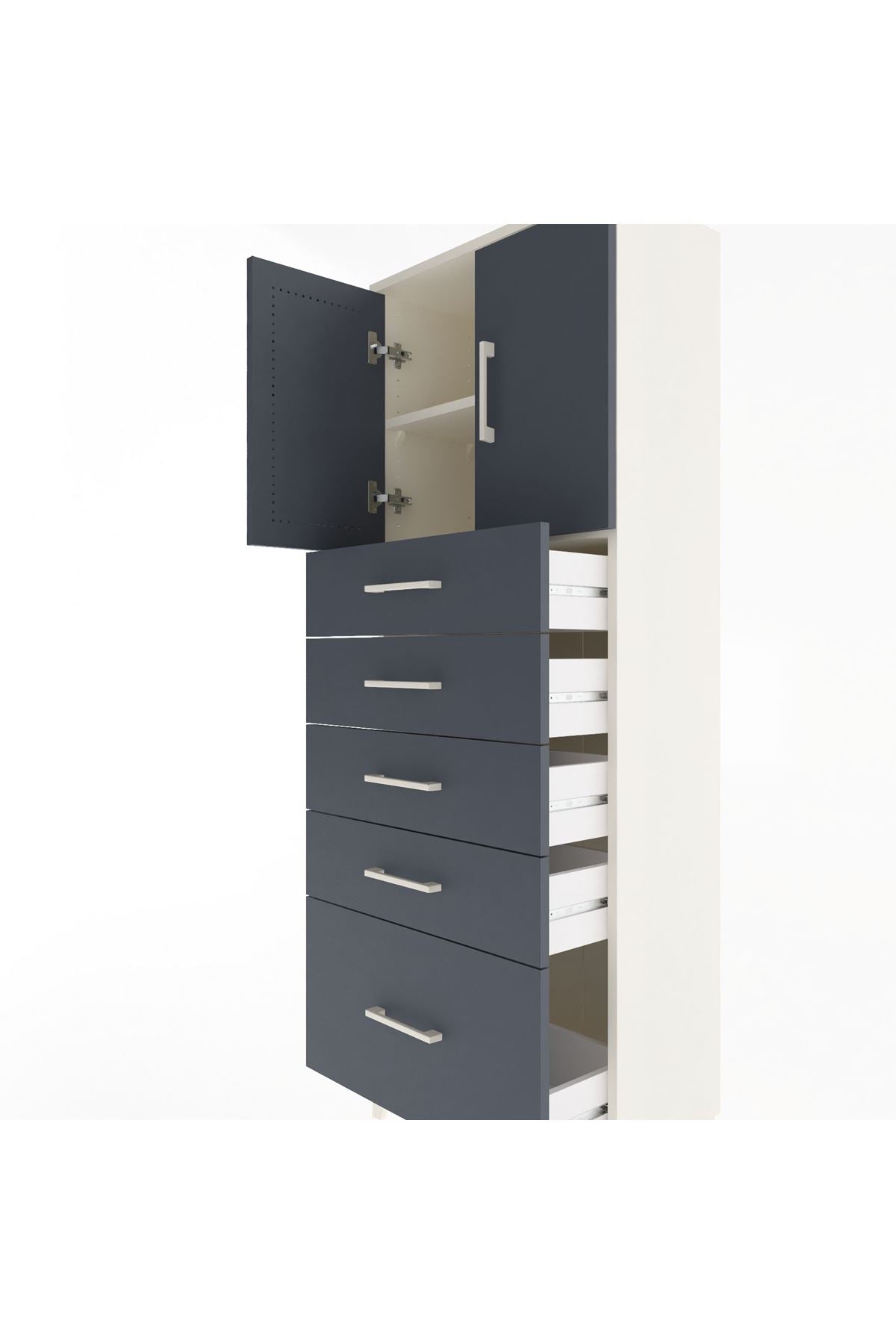 Arges Dolap 2 Raflı 5 Çekmeceli 2 Kapaklı 60x30x163 - S20M003V2A