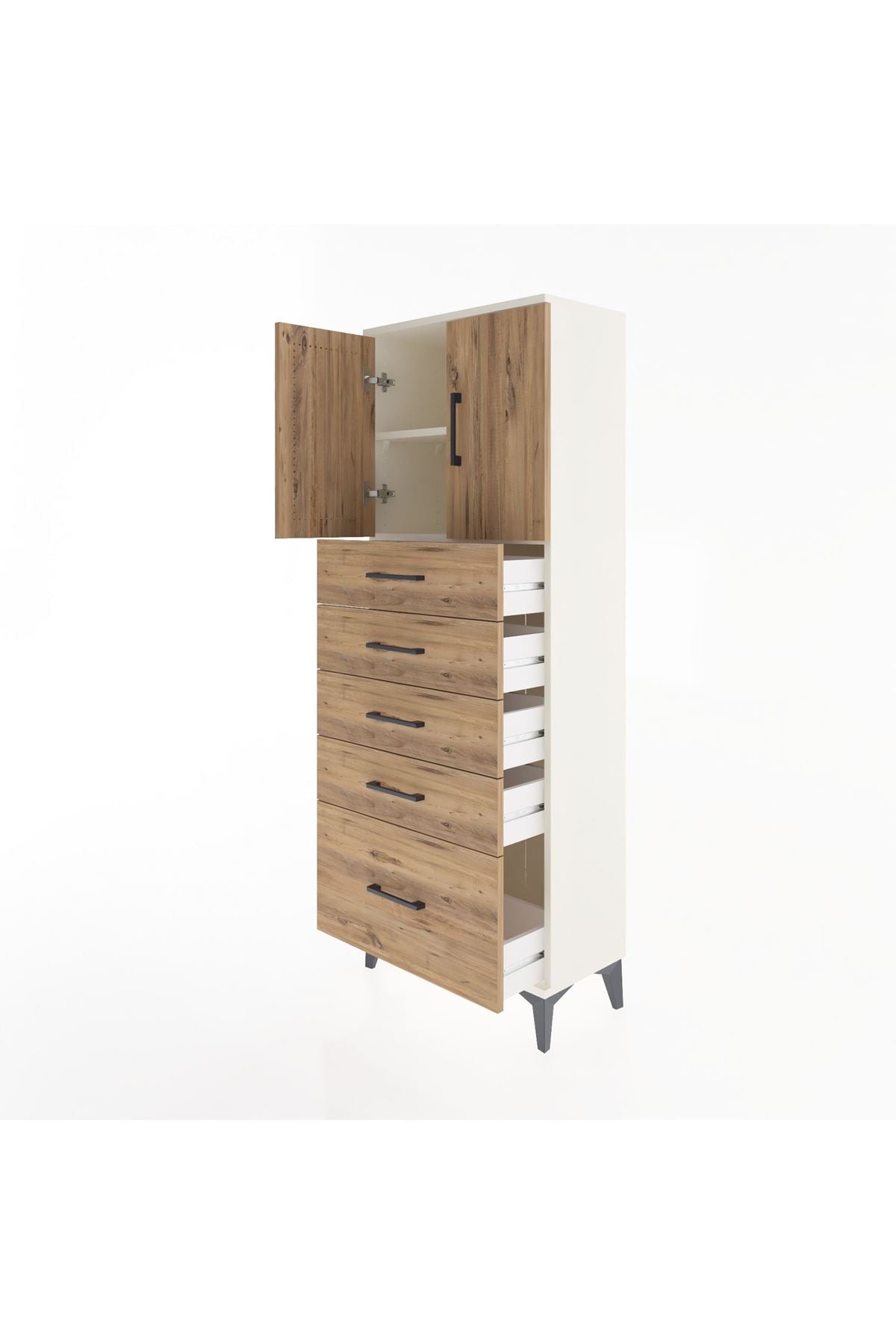 Arges Dolap 2 Raflı 5 Çekmeceli 2 Kapaklı 60x30x163 - S20M003V3A