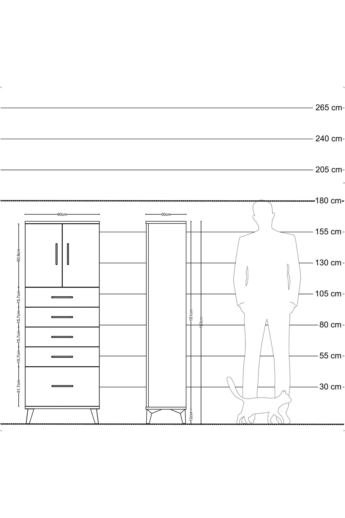 Arges Dolap 2 Raflı 5 Çekmeceli 2 Kapaklı 60x30x163 - S20M003V3A