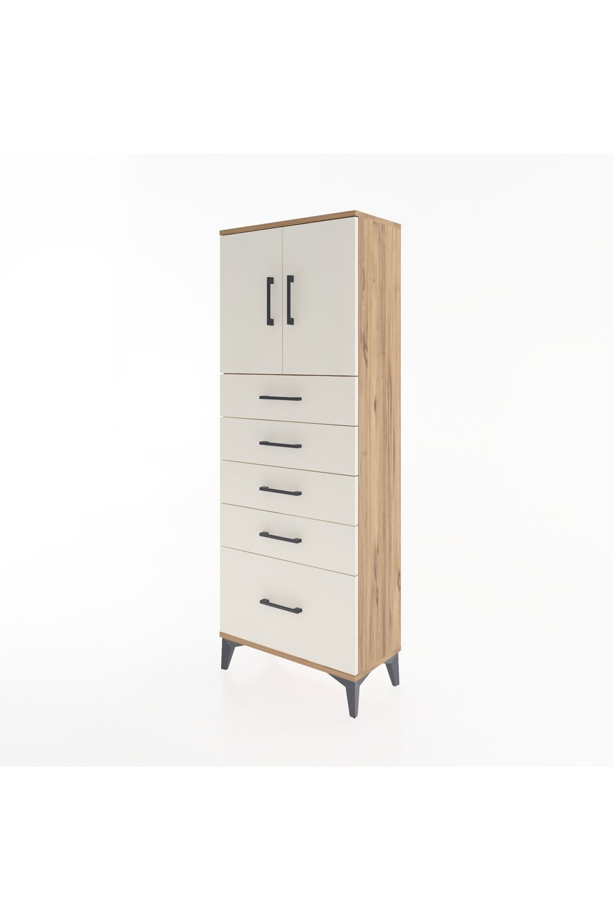 Arges Dolap 2 Raflı 5 Çekmeceli 2 Kapaklı 60x30x163 - S20M003V7A