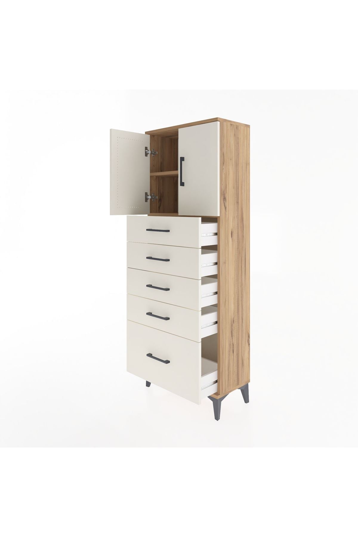 Arges Dolap 2 Raflı 5 Çekmeceli 2 Kapaklı 60x30x163 - S20M003V7A