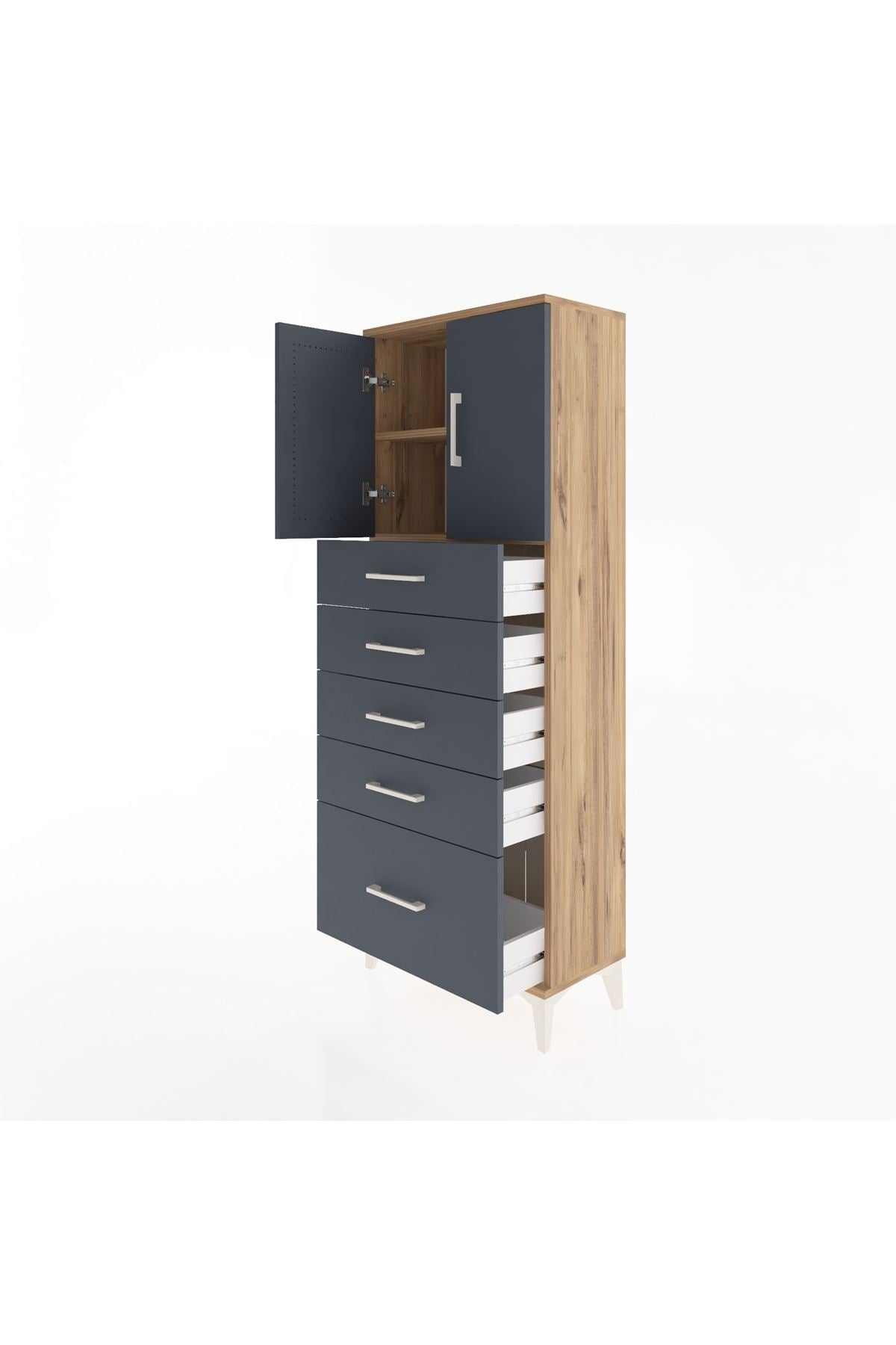 Arges Dolap 2 Raflı 5 Çekmeceli 2 Kapaklı 60x30x163 - S20M003V8A