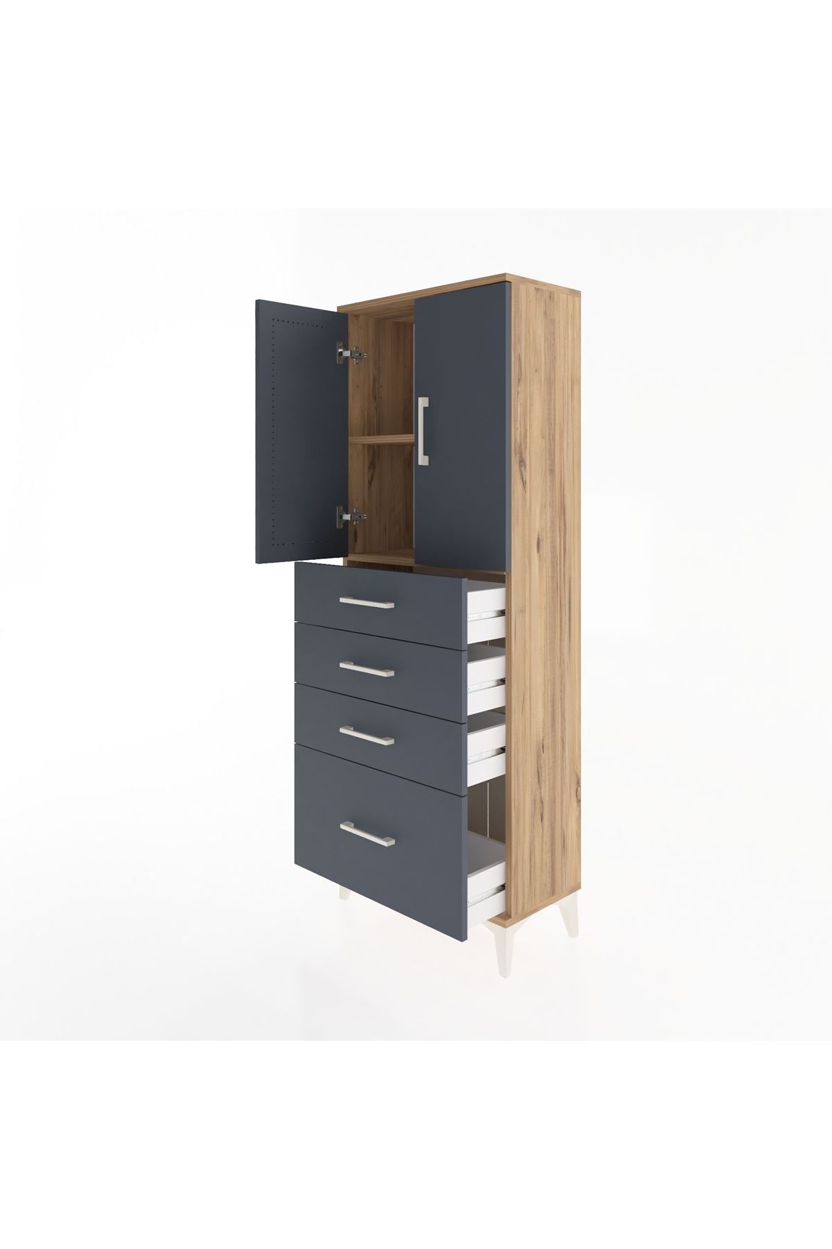 Arges Dolap 2 Raflı 4 Çekmeceli 2 Kapaklı 60x30x163 - S20M005V8A