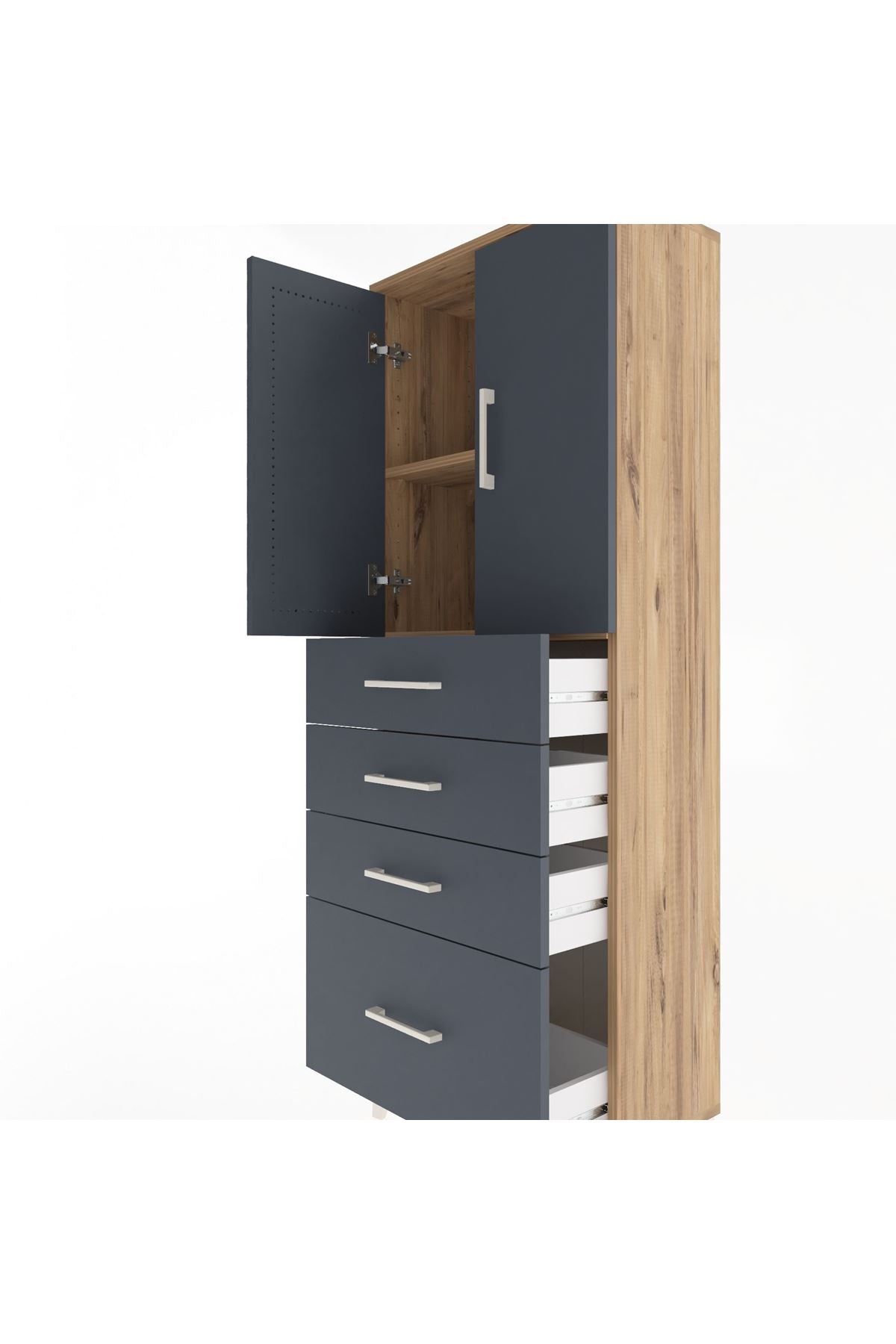 Arges Dolap 2 Raflı 4 Çekmeceli 2 Kapaklı 60x30x163 - S20M005V8A