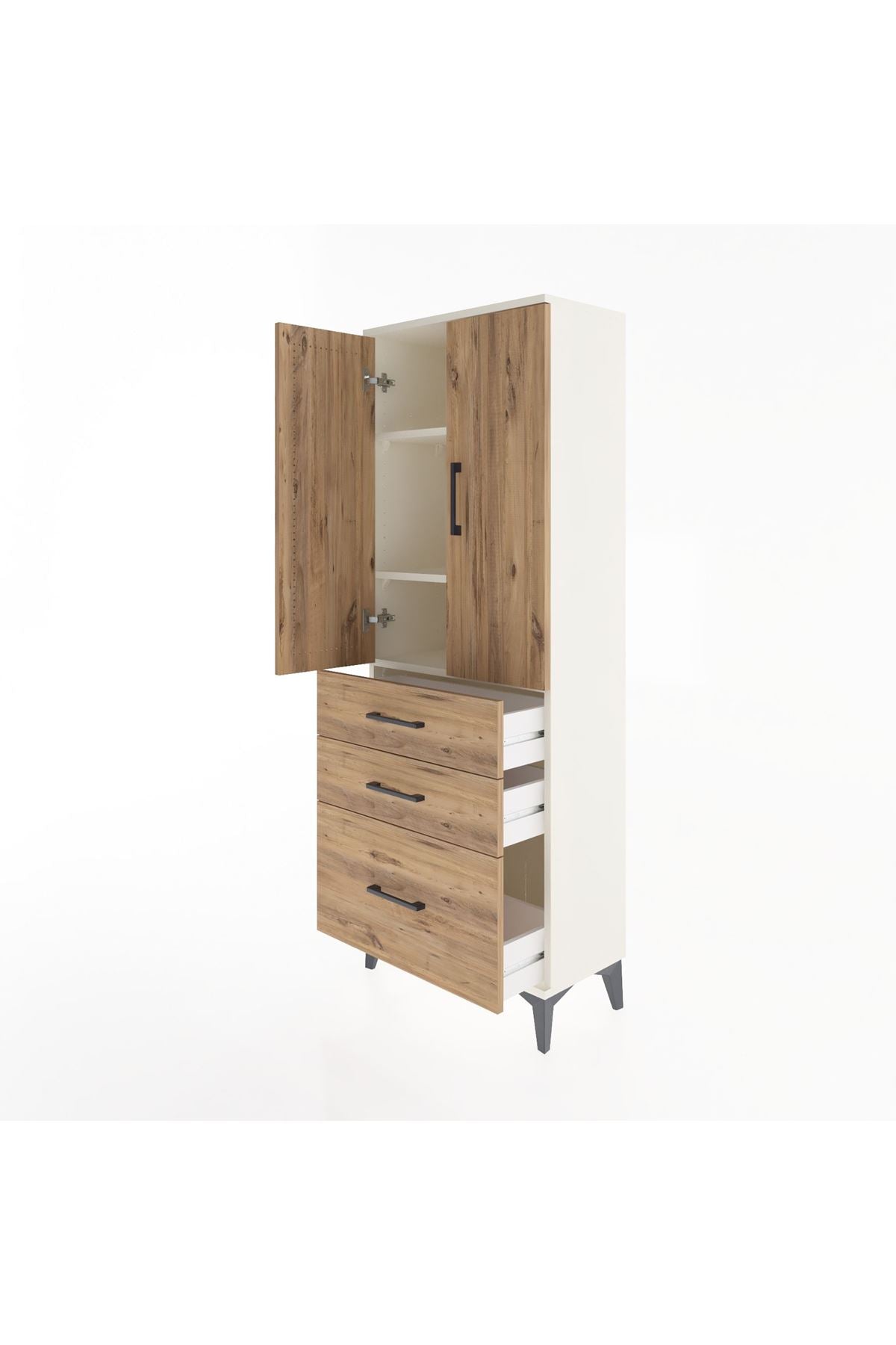 Arges Dolap 3 Raflı 3 Çekmeceli 2 Kapaklı 60x30x163 - S20M007V3A