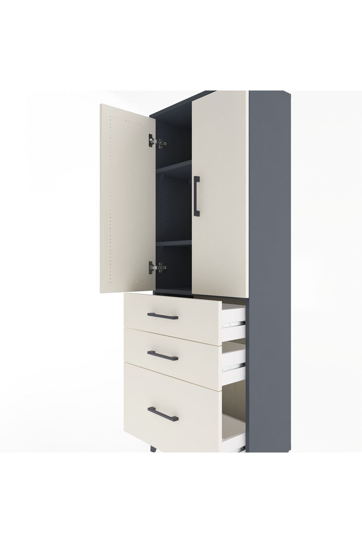 Arges Dolap 3 Raflı 3 Çekmeceli 2 Kapaklı 60x30x163 - S20M007V4A