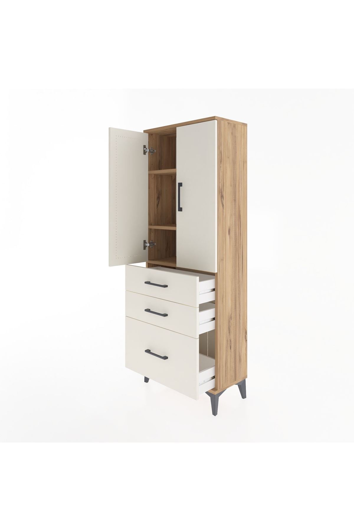Arges Dolap 3 Raflı 3 Çekmeceli 2 Kapaklı 60x30x163 - S20M007V7A
