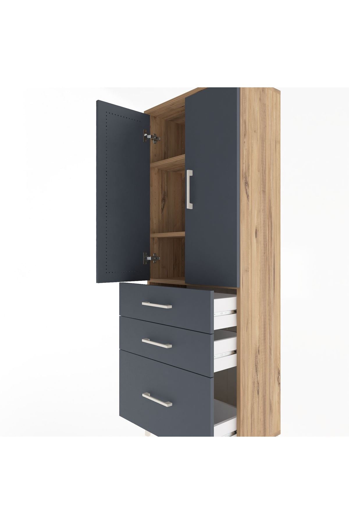 Arges Dolap 3 Raflı 3 Çekmeceli 2 Kapaklı 60x30x163 - S20M007V8A