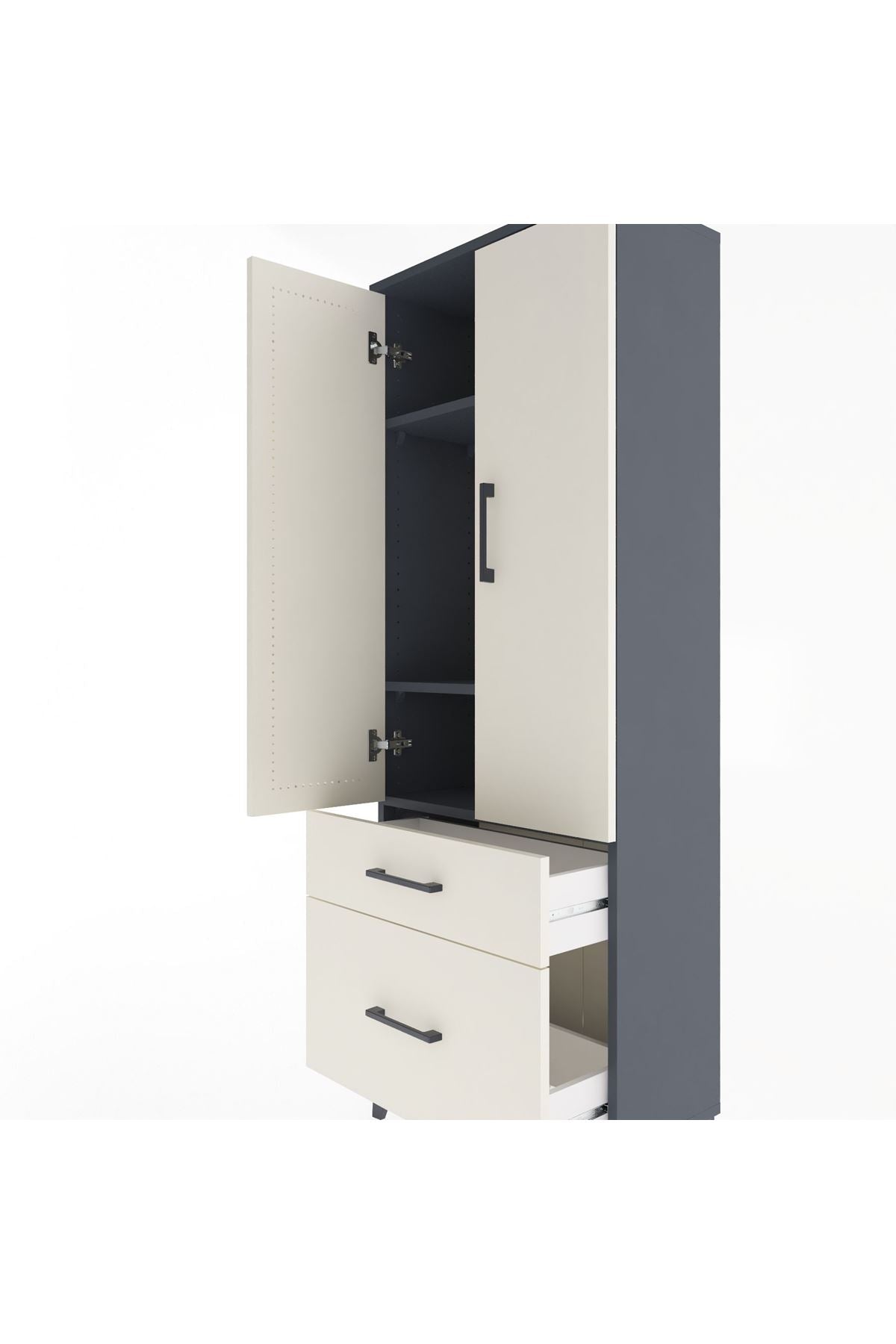 Arges Dolap 3 Raflı 2 Çekmeceli 2 Kapaklı 60x30x163 - S20M013V4A