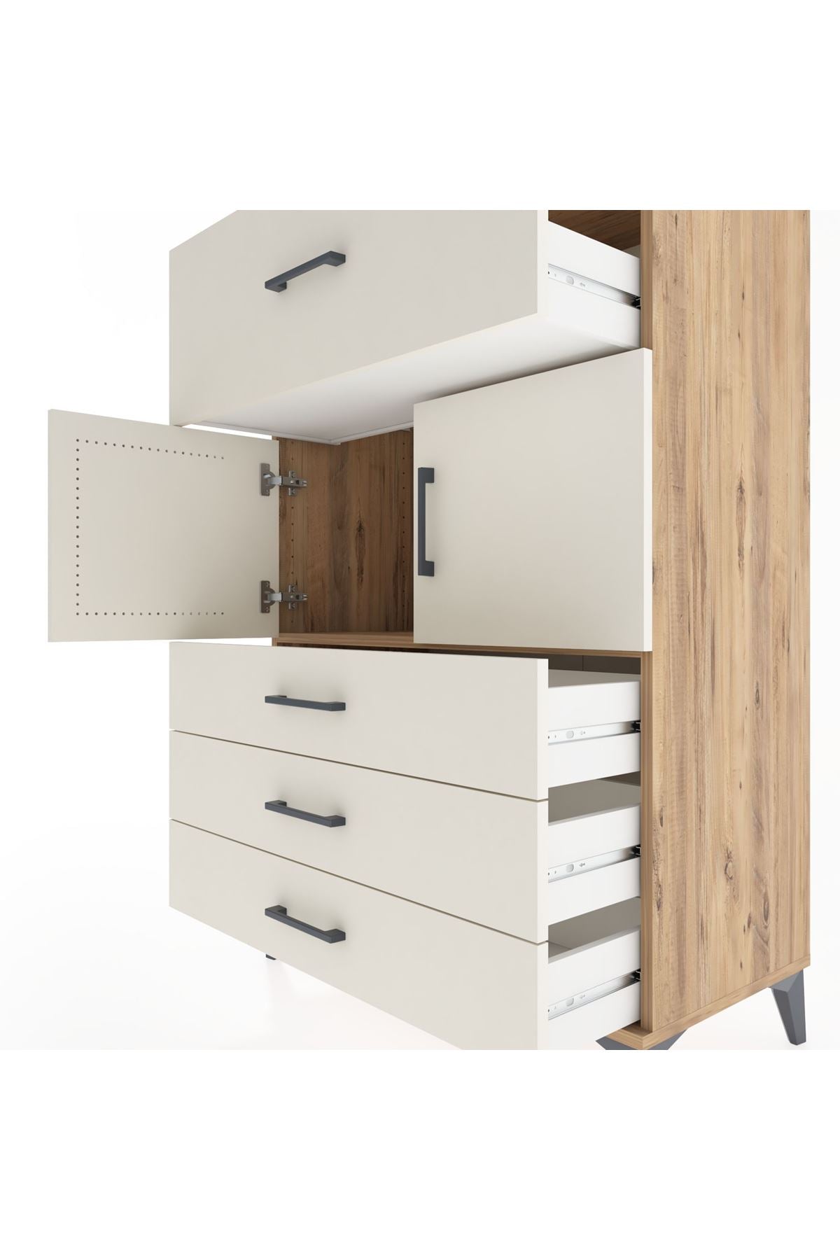Hyperion Dolap Tek Raflı 4 Çekmeceli 2 Kapaklı 88x44x134 - S51M119V7B