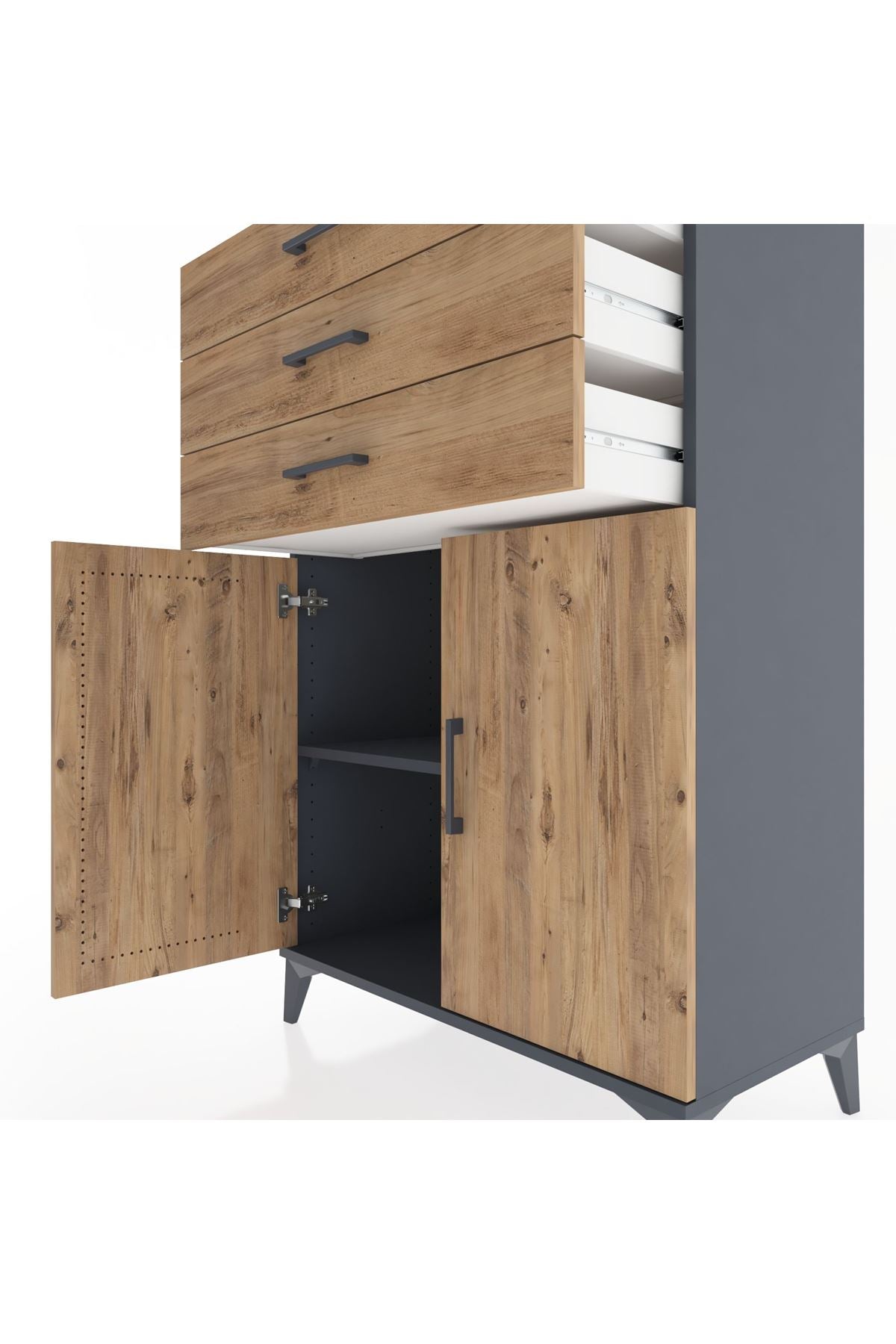 Hyperion Dolap Tek Raflı 3 Çekmeceli 2 Kapaklı 88x44x134 - S51M120V6B