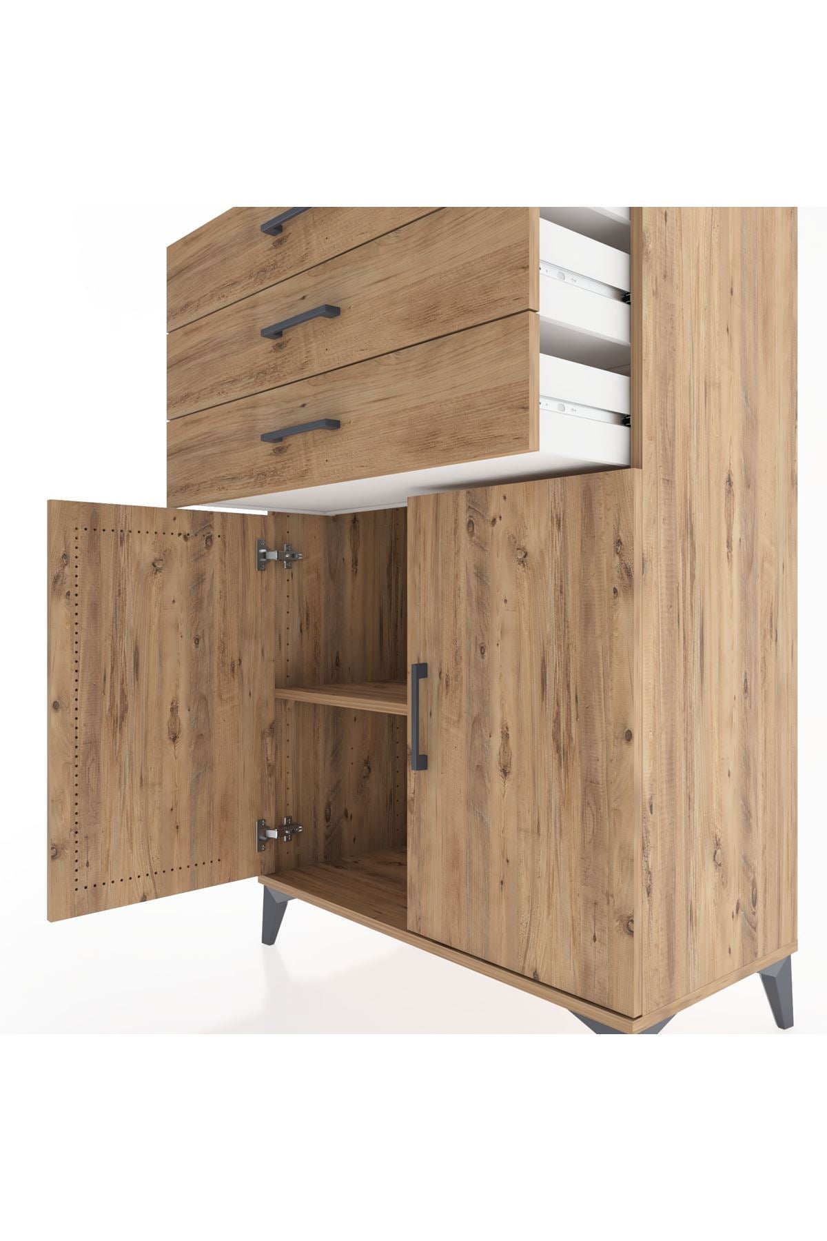 Hyperion Dolap Tek Raflı 3 Çekmeceli 2 Kapaklı 88x44x134 - S51M120V9B
