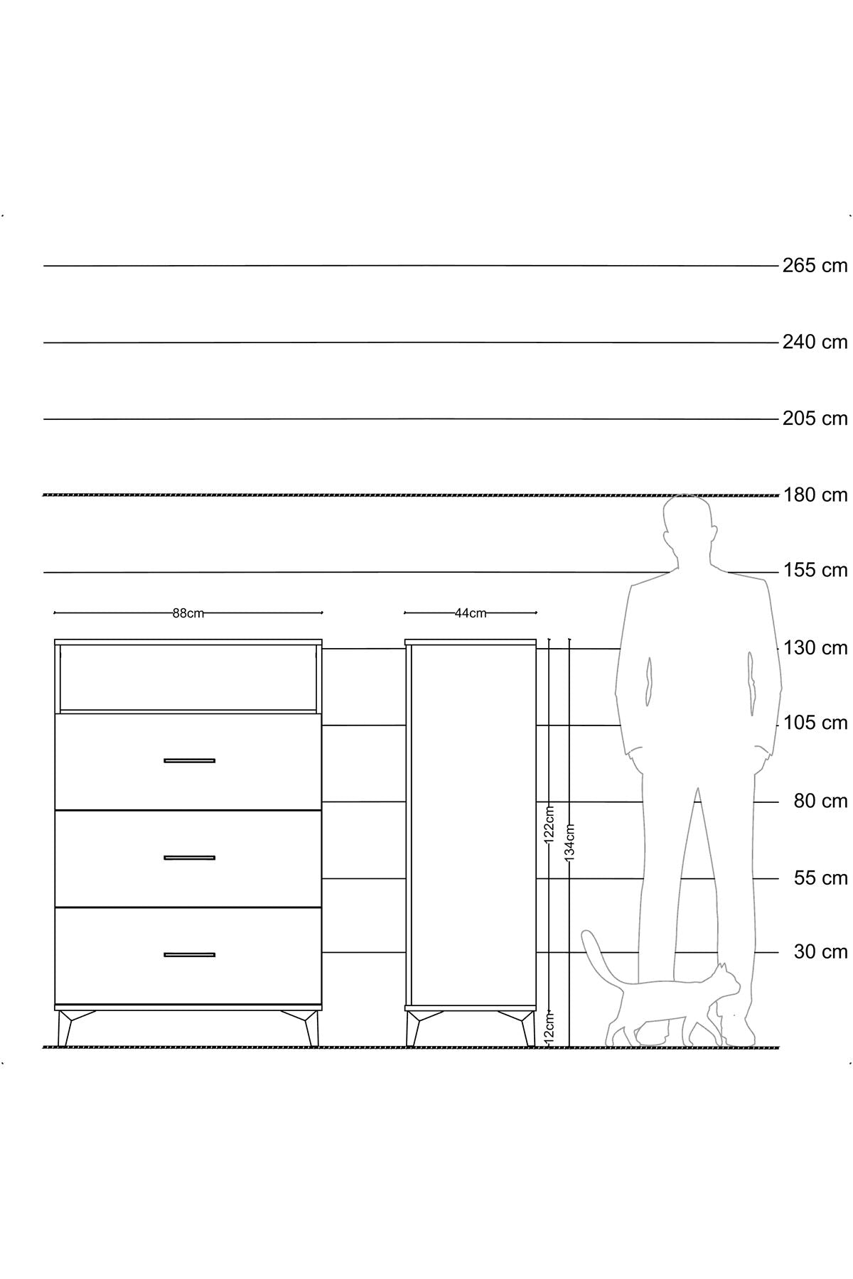 Hyperion Dolap Tek Raflı 3 Çekmeceli 88x44x134 - S51M123V8B