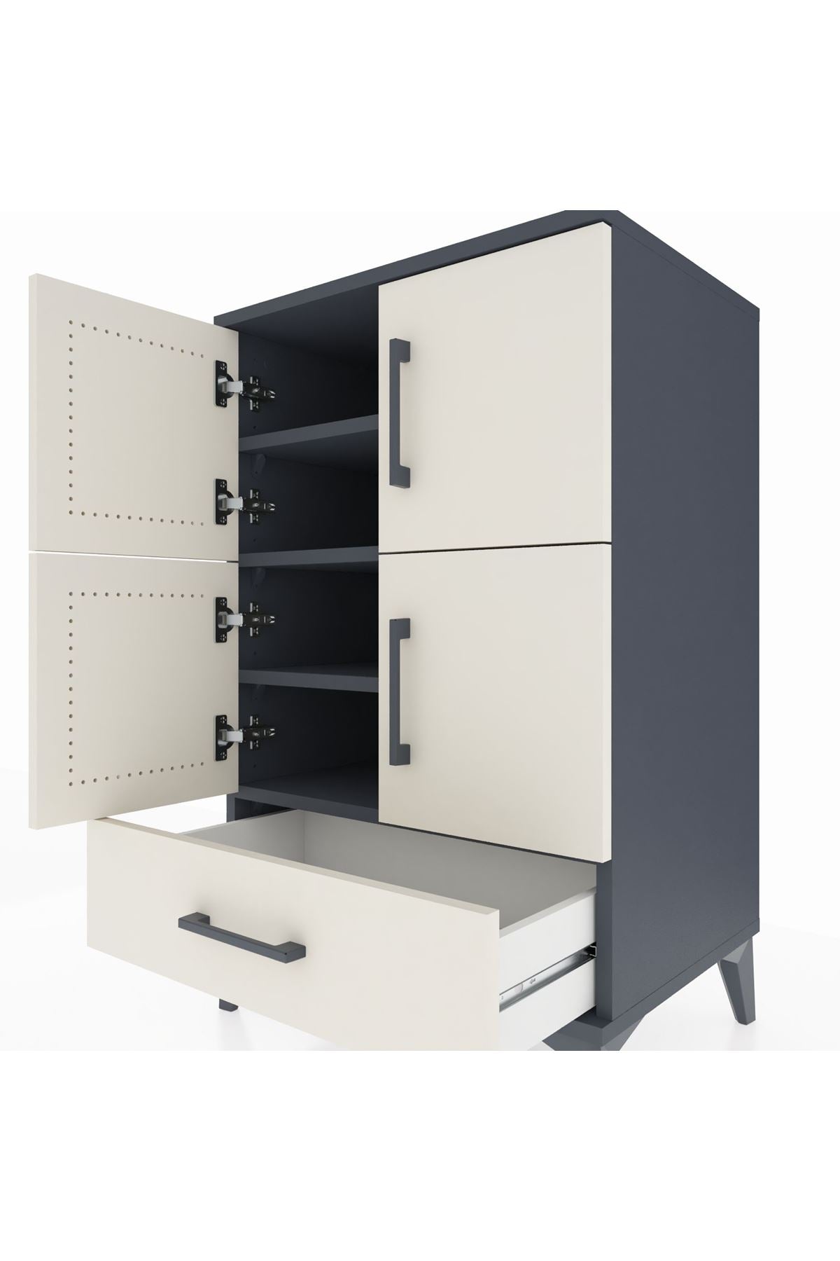 Hyperion Komodin 4 Raflı Tek Çekmeceli 4 Kapaklı 60x44x96 - S47M020V4B