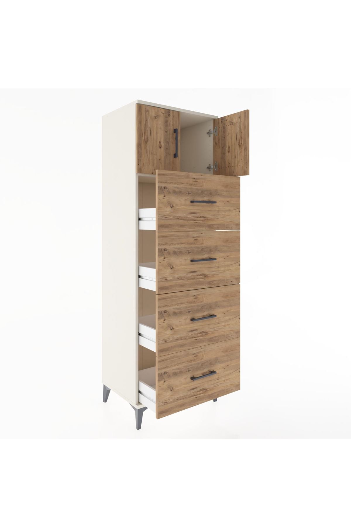 Hyperion Dolap Tek Raflı 4 Çekmeceli 2 Kapaklı 60x44x182 - S56M025V3B
