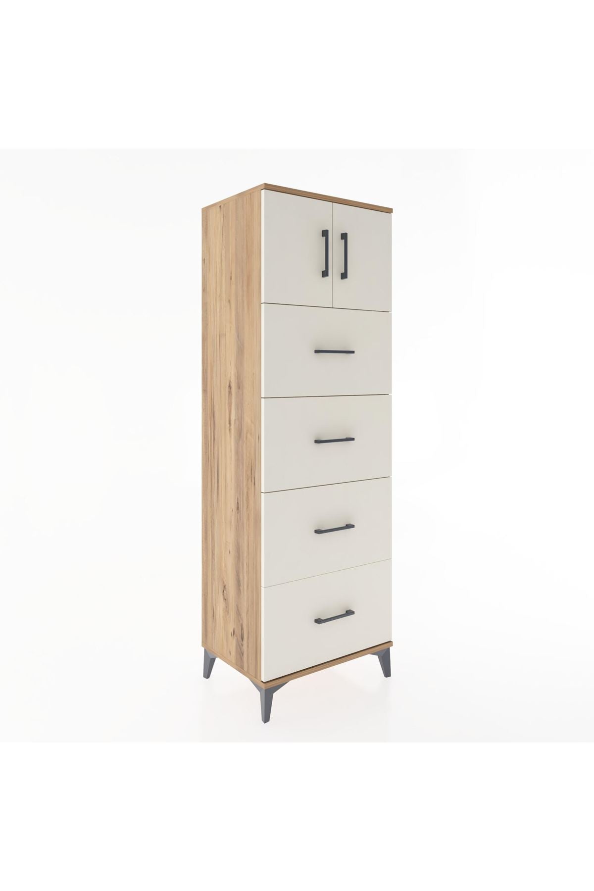 Hyperion Dolap Tek Raflı 4 Çekmeceli 2 Kapaklı 60x44x182 - S56M025V7B