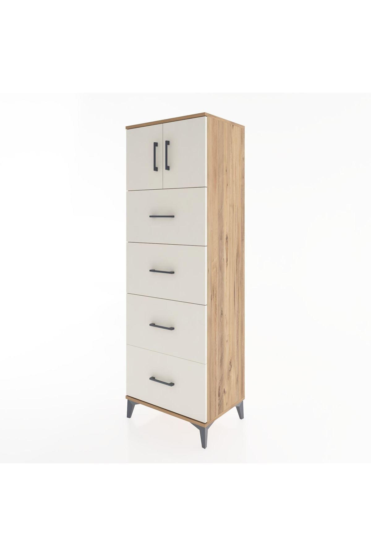 Hyperion Dolap Tek Raflı 4 Çekmeceli 2 Kapaklı 60x44x182 - S56M025V7B