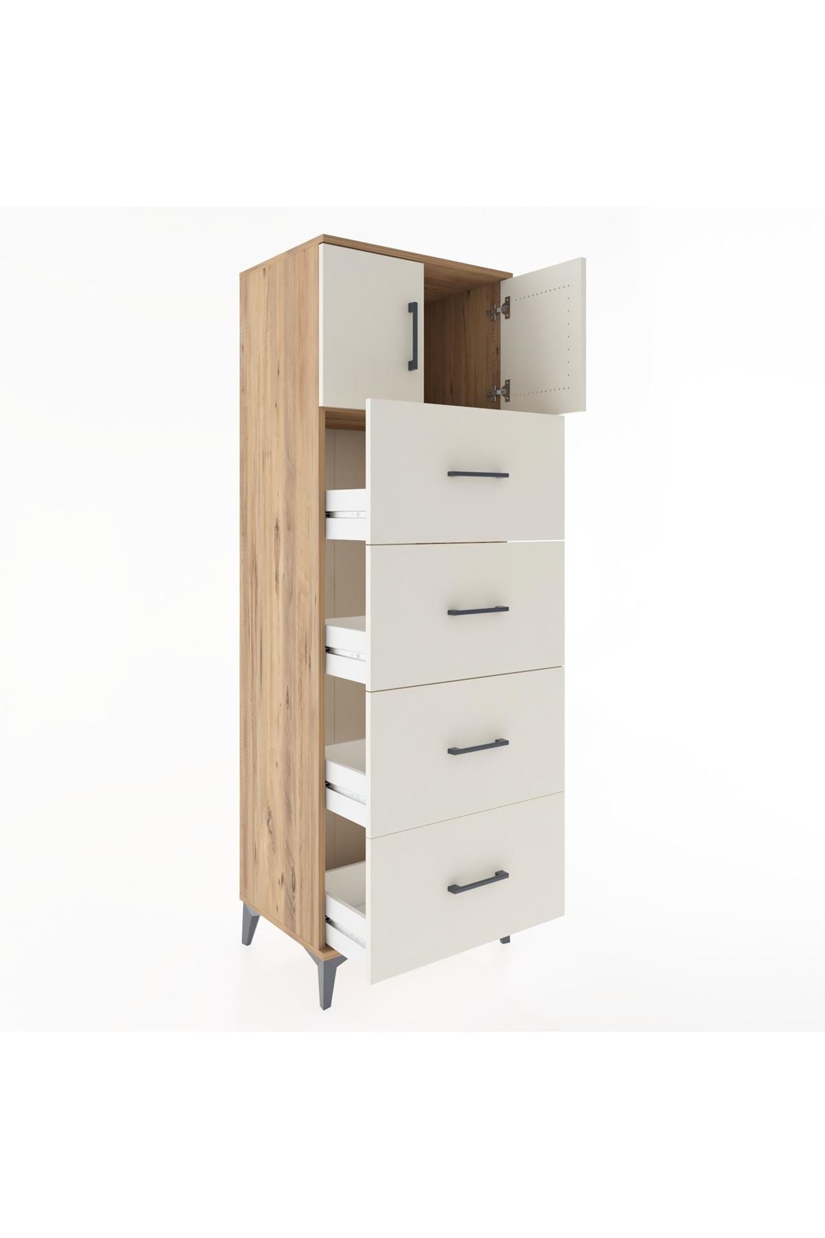 Hyperion Dolap Tek Raflı 4 Çekmeceli 2 Kapaklı 60x44x182 - S56M025V7B