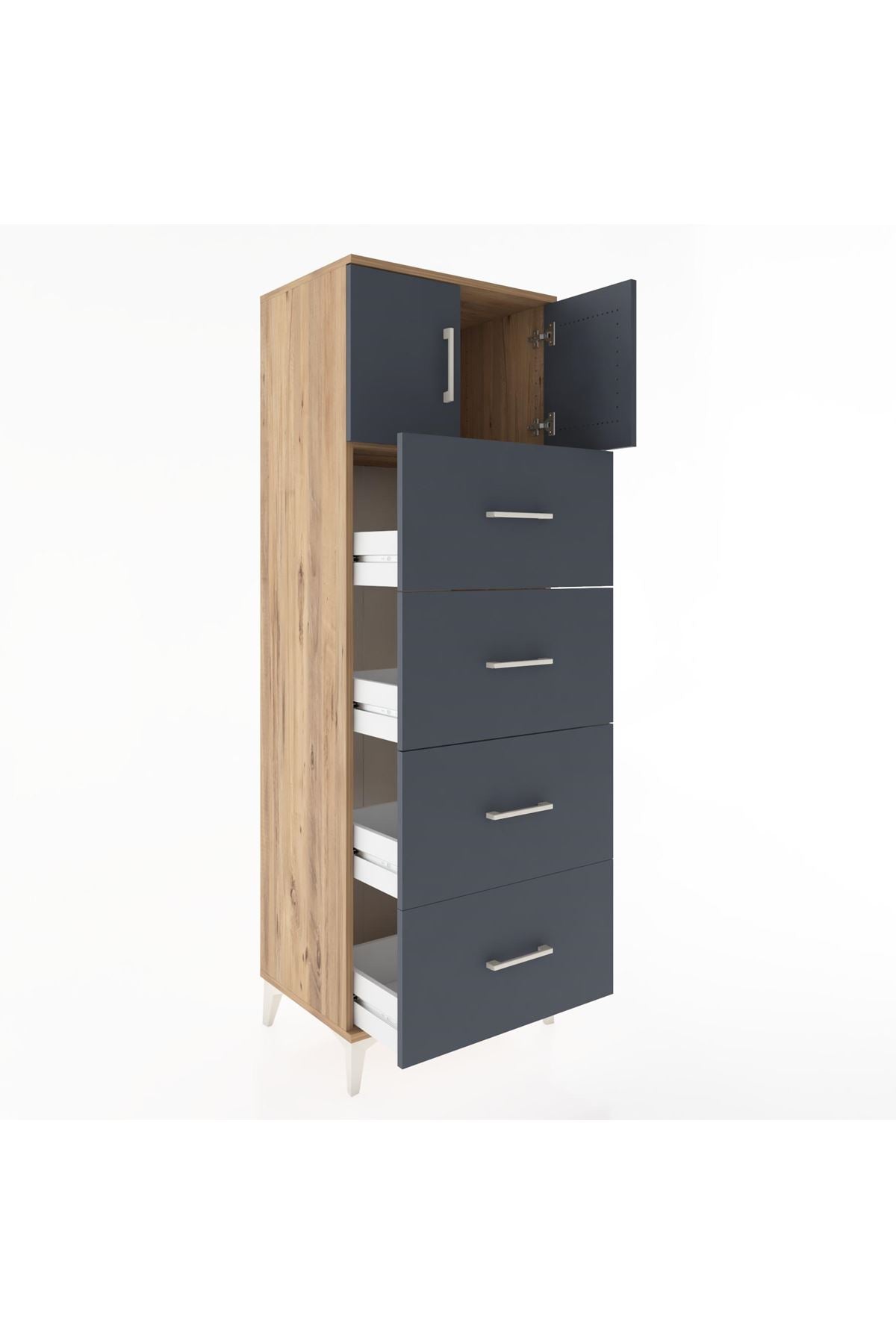 Hyperion Dolap Tek Raflı 4 Çekmeceli 2 Kapaklı 60x44x182 - S56M025V8B