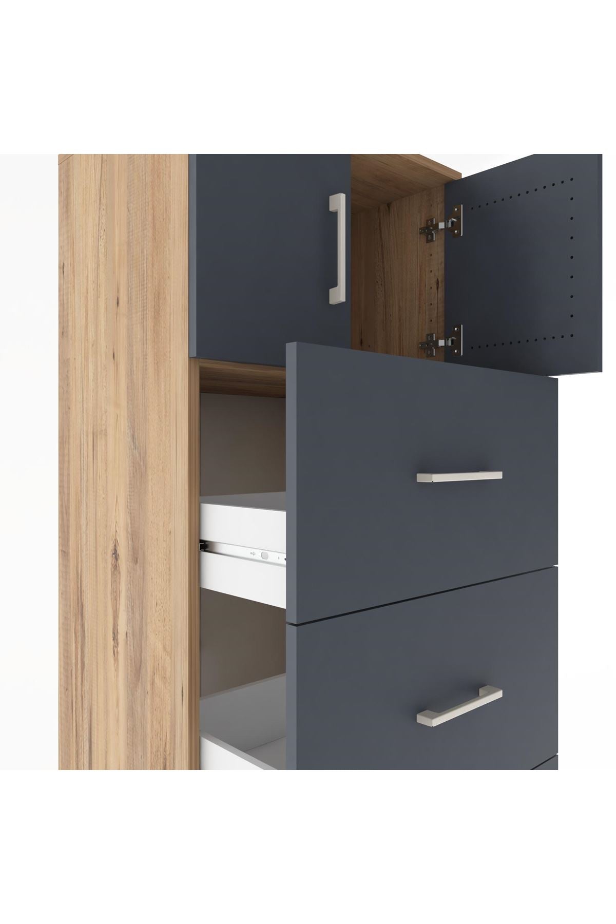 Hyperion Dolap Tek Raflı 4 Çekmeceli 2 Kapaklı 60x44x182 - S56M025V8B