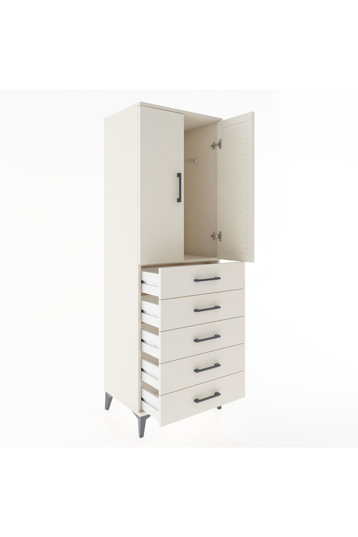 Hyperion Dolap Tek Raflı 5 Çekmeceli Tek Askılı 60x44x182 - S56M026V1B