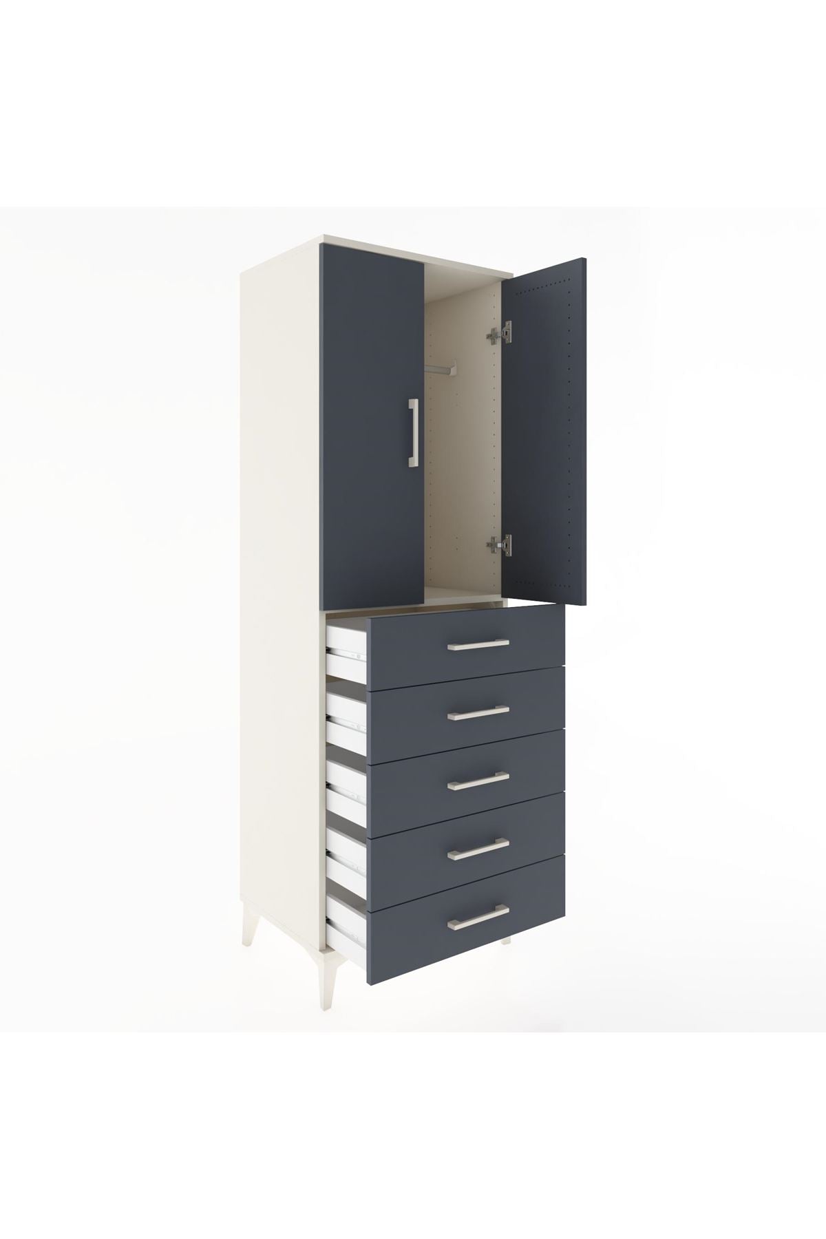 Hyperion Dolap Tek Raflı 5 Çekmeceli Tek Askılı 60x44x182 - S56M026V2B
