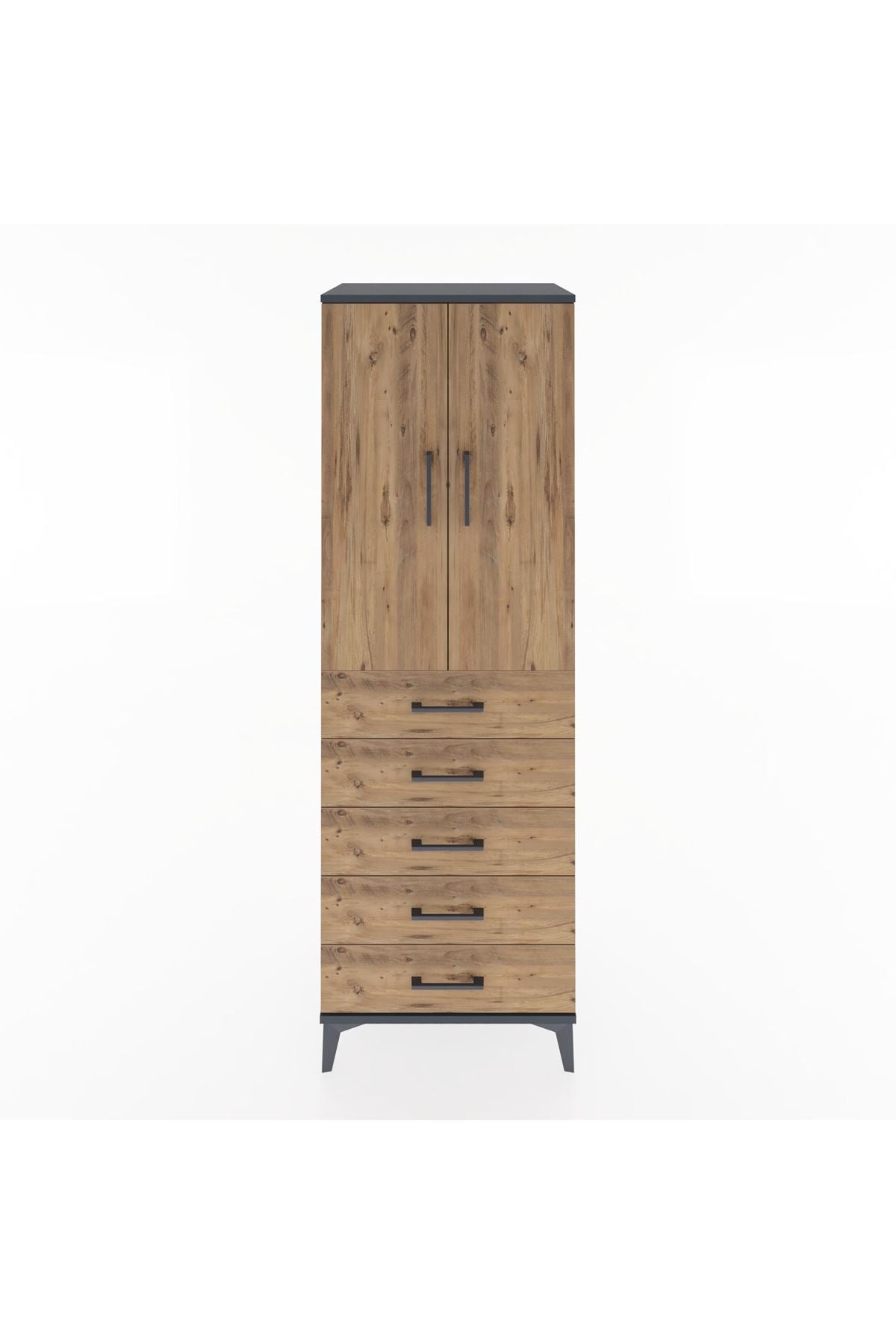 Hyperion Dolap Tek Raflı 5 Çekmeceli Tek Askılı 60x44x182 - S56M026V6B