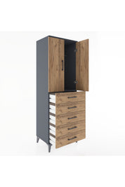 Hyperion Dolap Tek Raflı 5 Çekmeceli Tek Askılı 60x44x182 - S56M026V6B