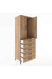 Hyperion Dolap Tek Raflı 5 Çekmeceli Tek Askılı 60x44x182 - S56M026V9B