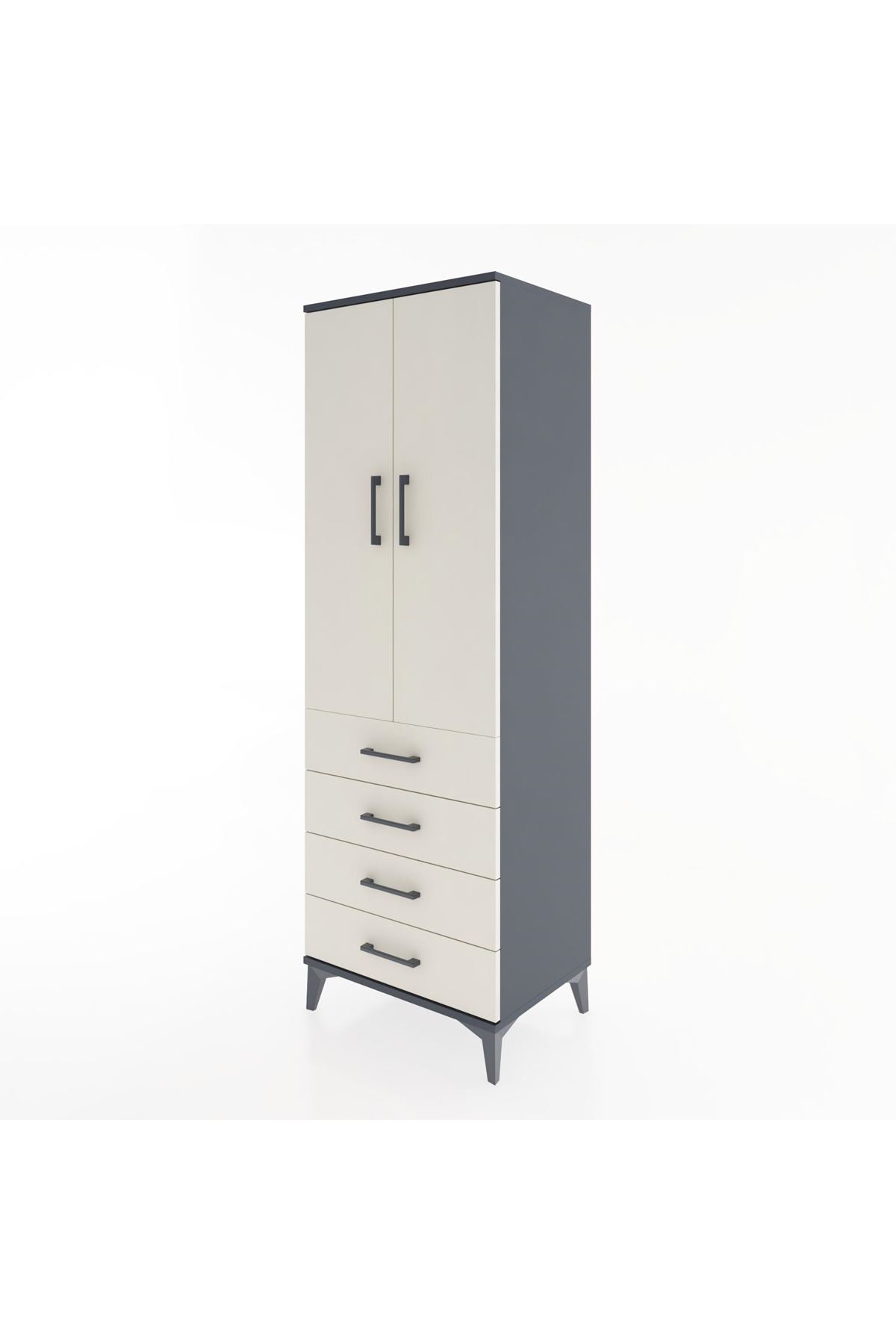Hyperion Dolap Tek Raflı 4 Çekmeceli Tek Askılı 60x44x182 - S56M027V4B