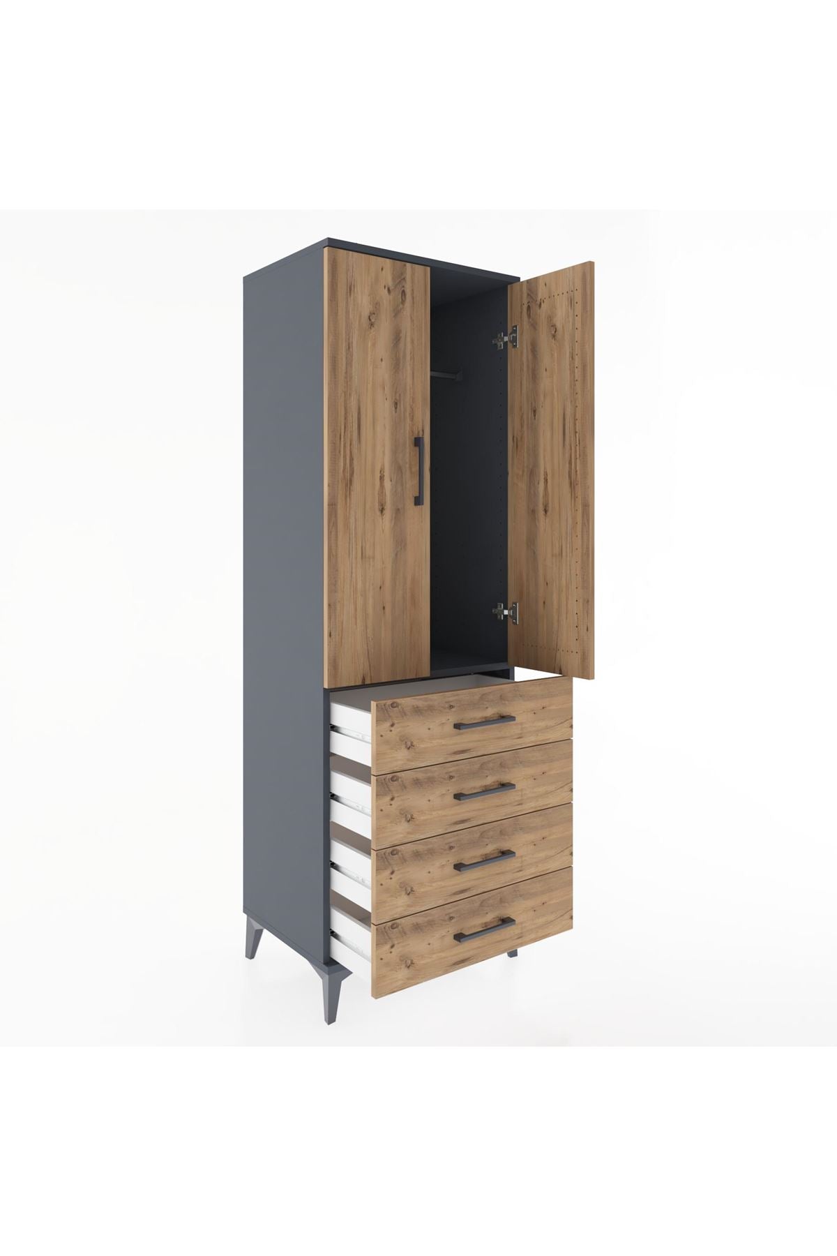 Hyperion Dolap Tek Raflı 4 Çekmeceli Tek Askılı 60x44x182 - S56M027V6B