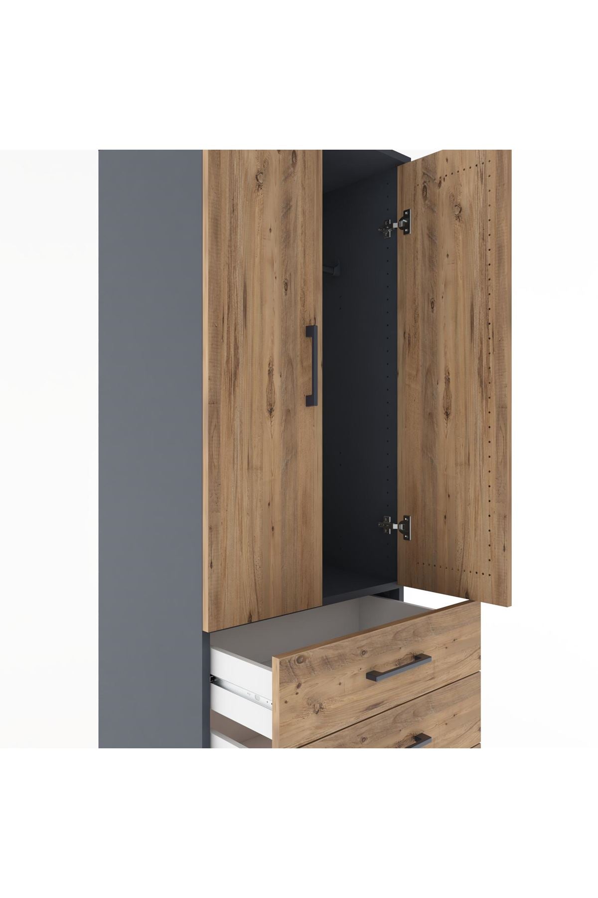 Hyperion Dolap Tek Raflı 4 Çekmeceli Tek Askılı 60x44x182 - S56M027V6B