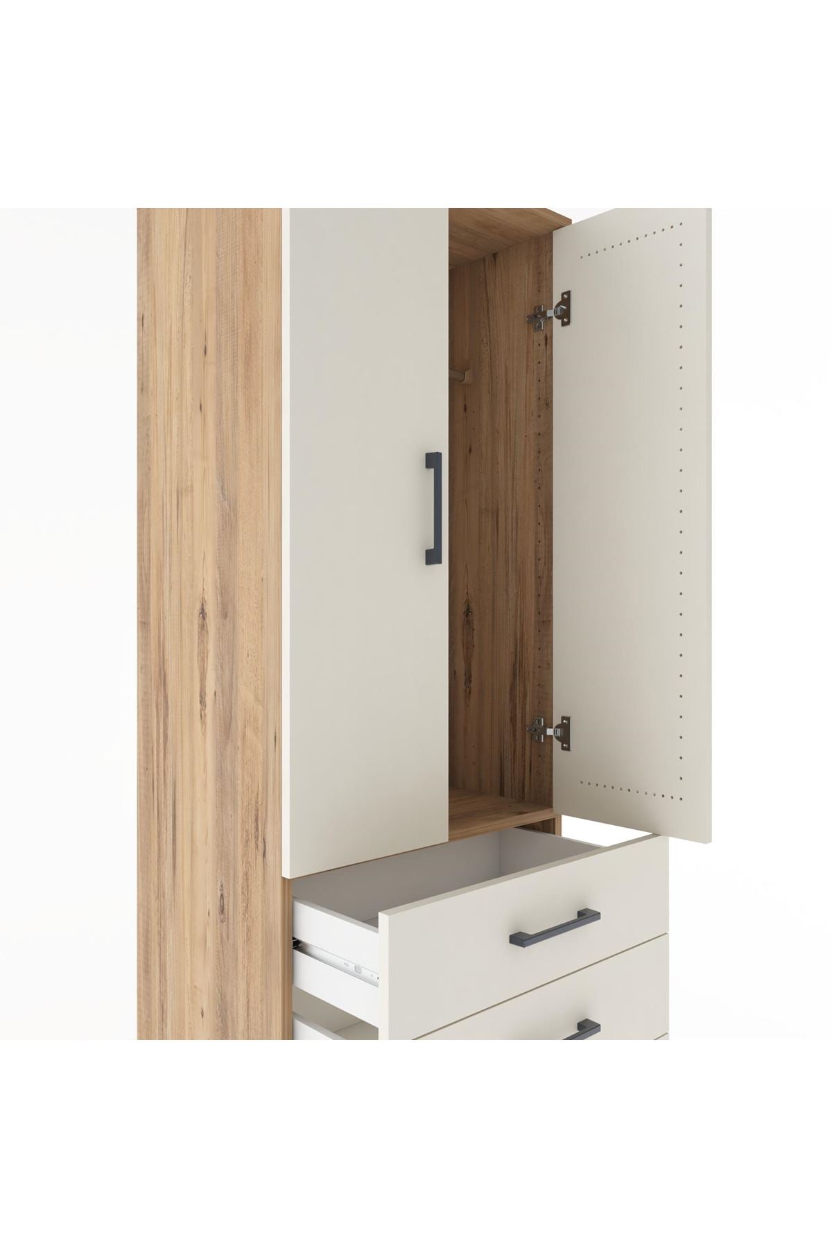 Hyperion Dolap Tek Raflı 4 Çekmeceli Tek Askılı 60x44x182 - S56M027V7B