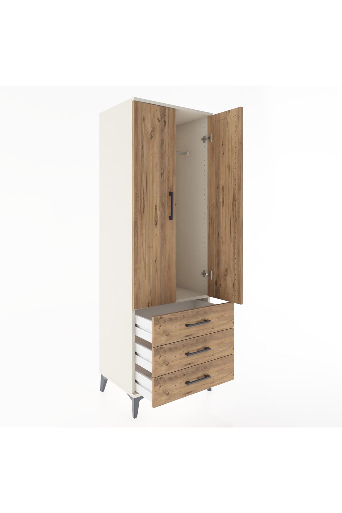 Hyperion Dolap Tek Raflı 3 Çekmeceli Tek Askılı 60x44x182 - S56M028V3B