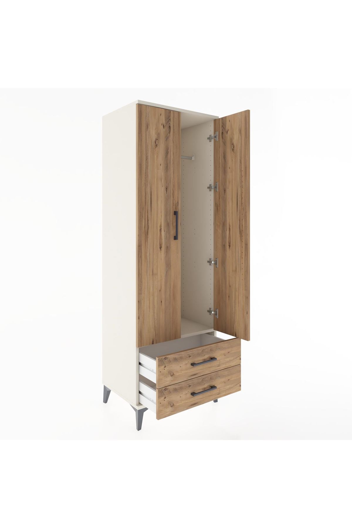 Hyperion Dolap Tek Raflı 2 Çekmeceli Tek Askılı 60x44x182 - S56M029V3B