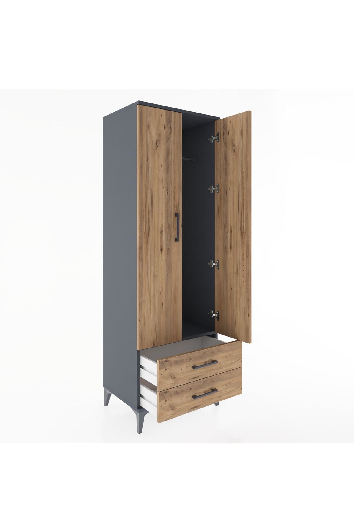 Hyperion Dolap Tek Raflı 2 Çekmeceli Tek Askılı 60x44x182 - S56M029V6B
