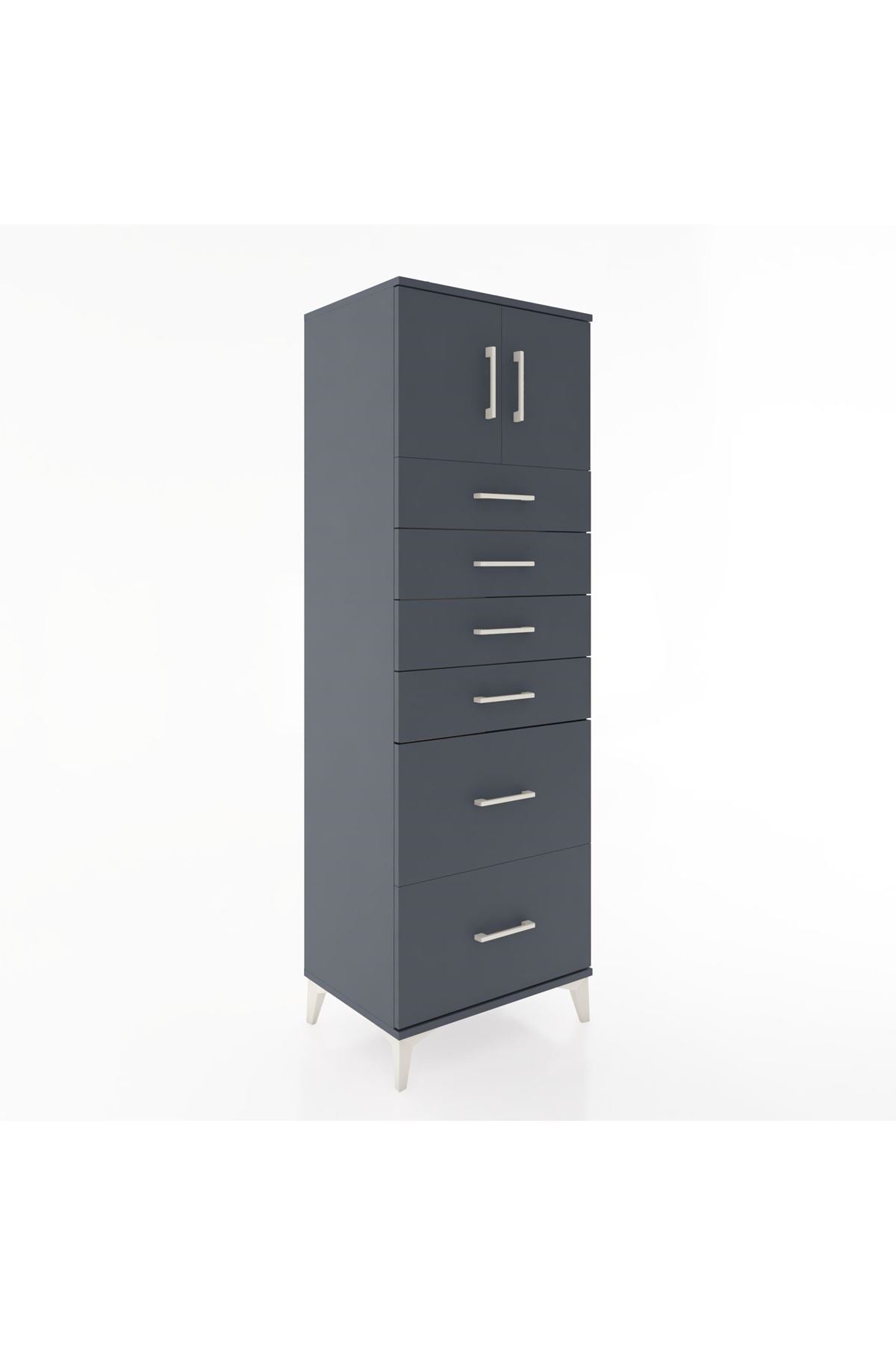 Hyperion Dolap Tek Raflı 6 Çekmeceli 2 Kapaklı 60x44x182 - S56M017V5B