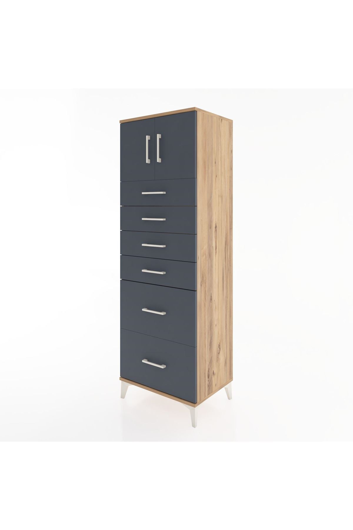 Hyperion Dolap Tek Raflı 6 Çekmeceli 2 Kapaklı 60x44x182 - S56M017V8B