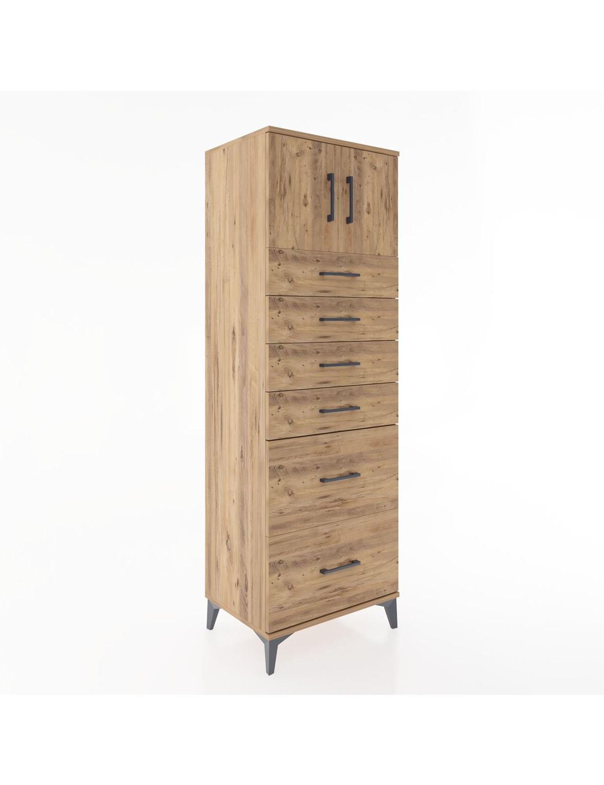Hyperion Dolap Tek Raflı 6 Çekmeceli 2 Kapaklı 60x44x182 - S56M017V9B