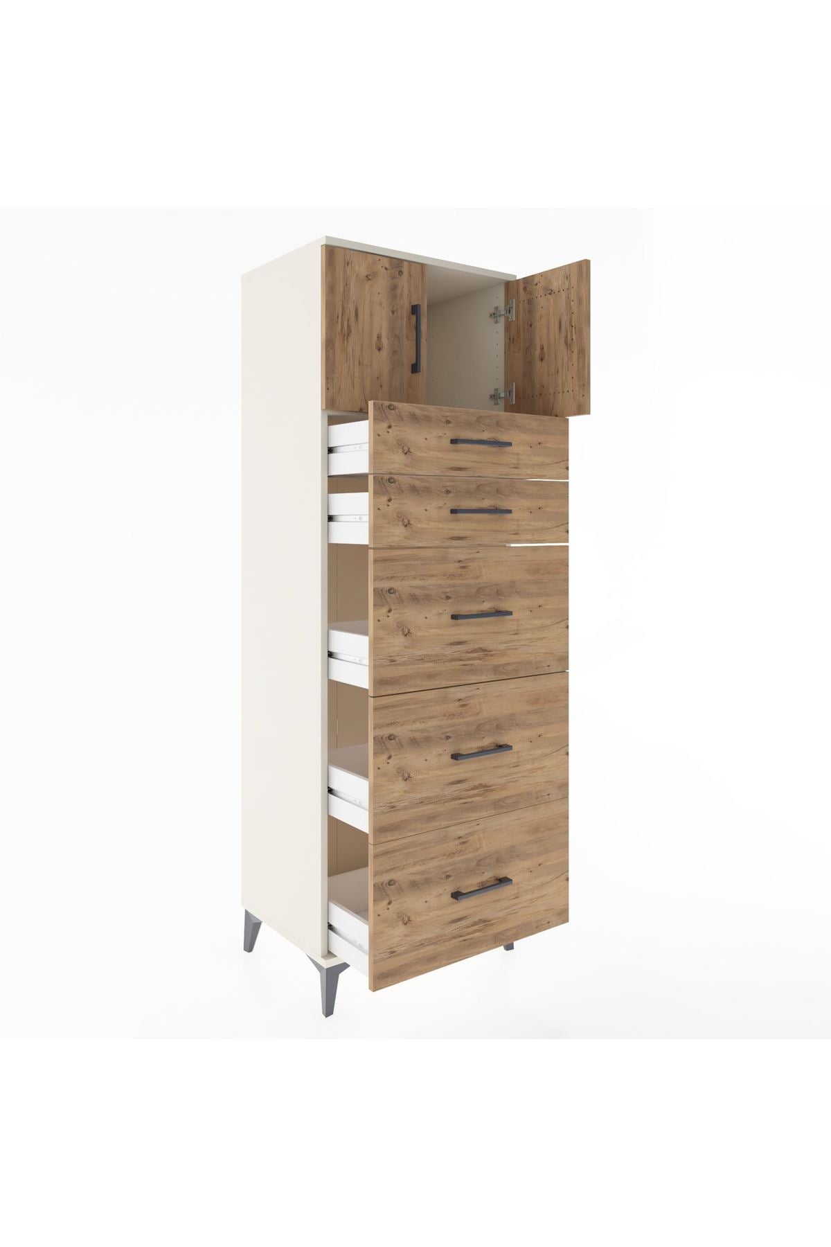 Hyperion Dolap Tek Raflı 5 Çekmeceli 2 Kapaklı 60x44x182 - S56M022V3B