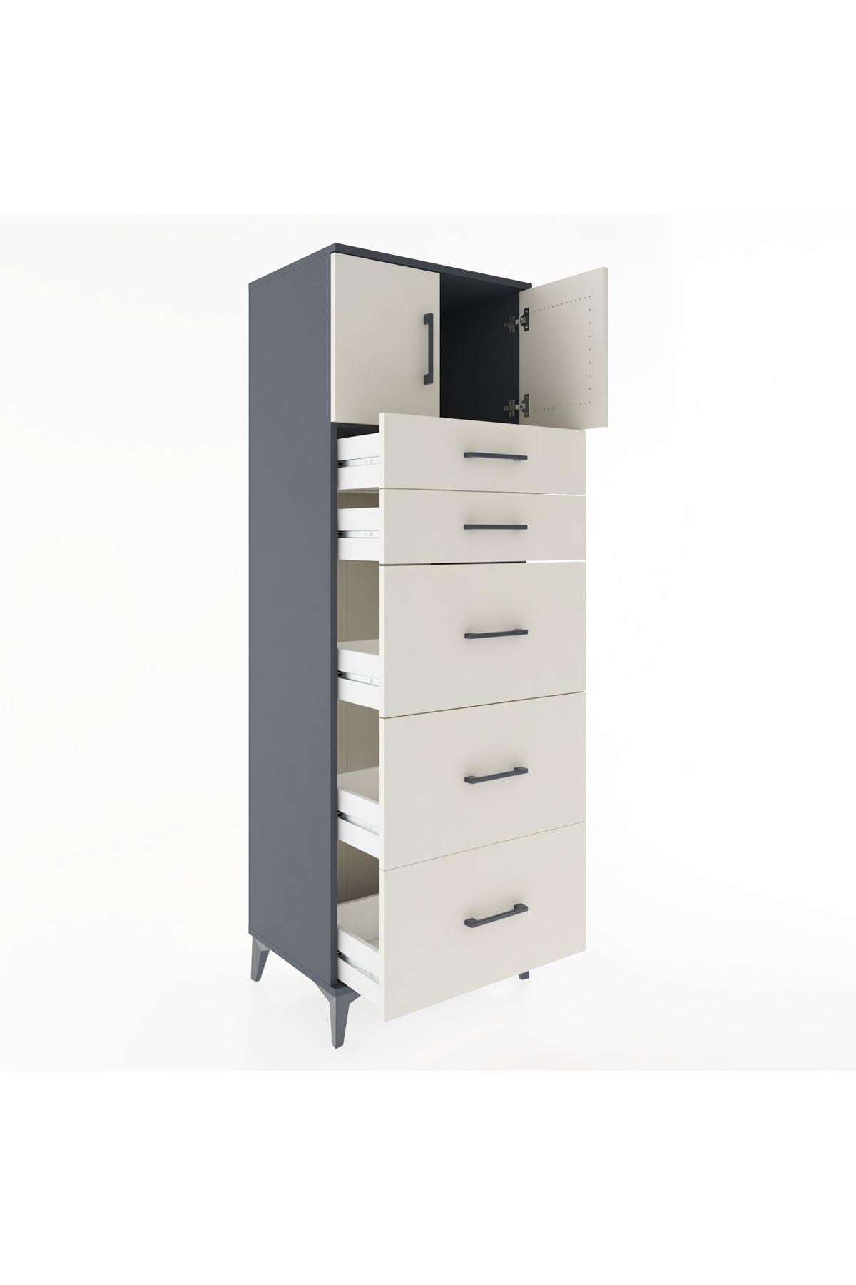 Hyperion Dolap Tek Raflı 5 Çekmeceli 2 Kapaklı 60x44x182 - S56M022V4B