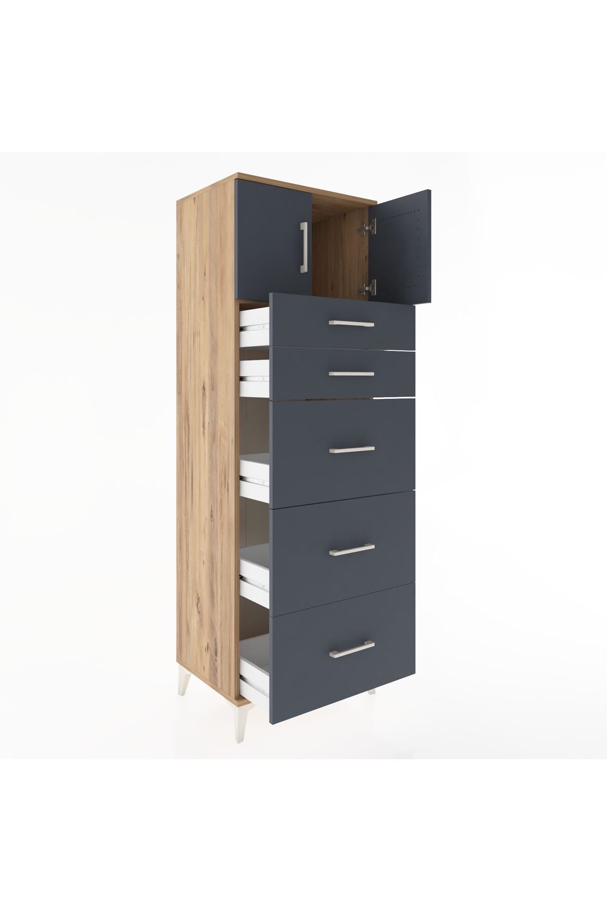 Hyperion Dolap Tek Raflı 5 Çekmeceli 2 Kapaklı 60x44x182 - S56M022V8B