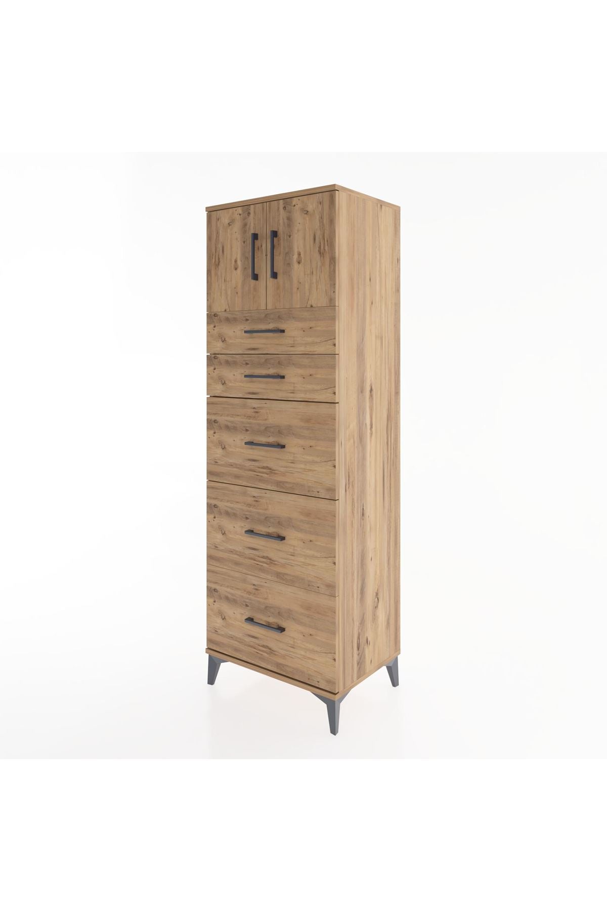 Hyperion Dolap Tek Raflı 5 Çekmeceli 2 Kapaklı 60x44x182 - S56M022V9B