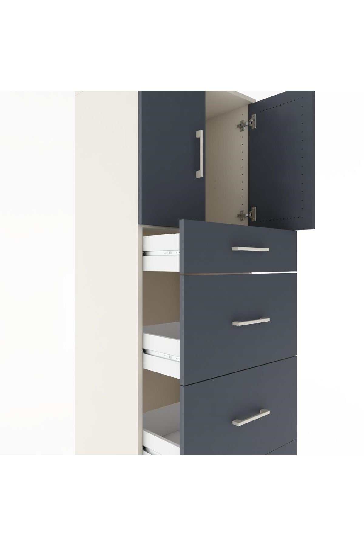 Hyperion Dolap Tek Raflı 4 Çekmeceli 2 Kapaklı 60x44x182 - S56M023V2B