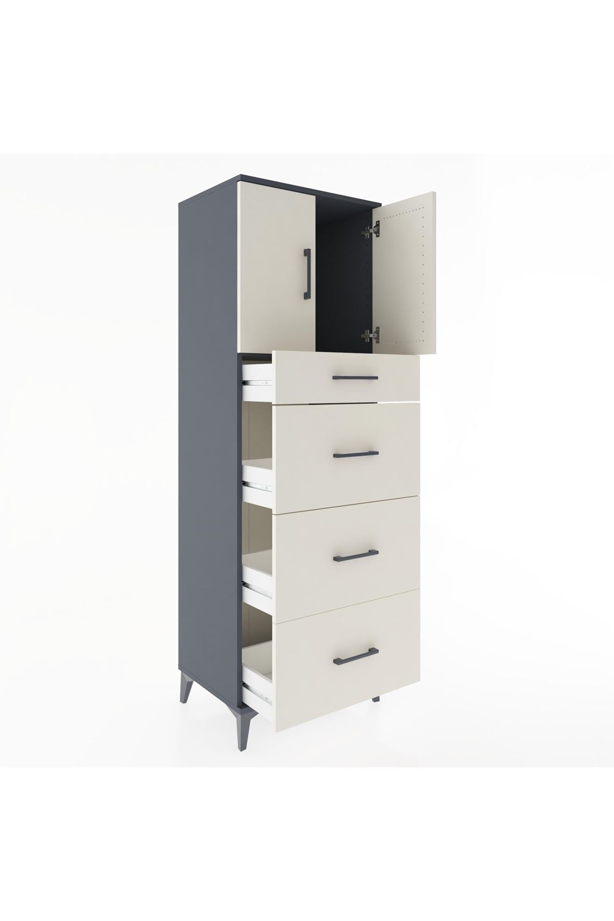 Hyperion Dolap Tek Raflı 4 Çekmeceli 2 Kapaklı 60x44x182 - S56M023V4B