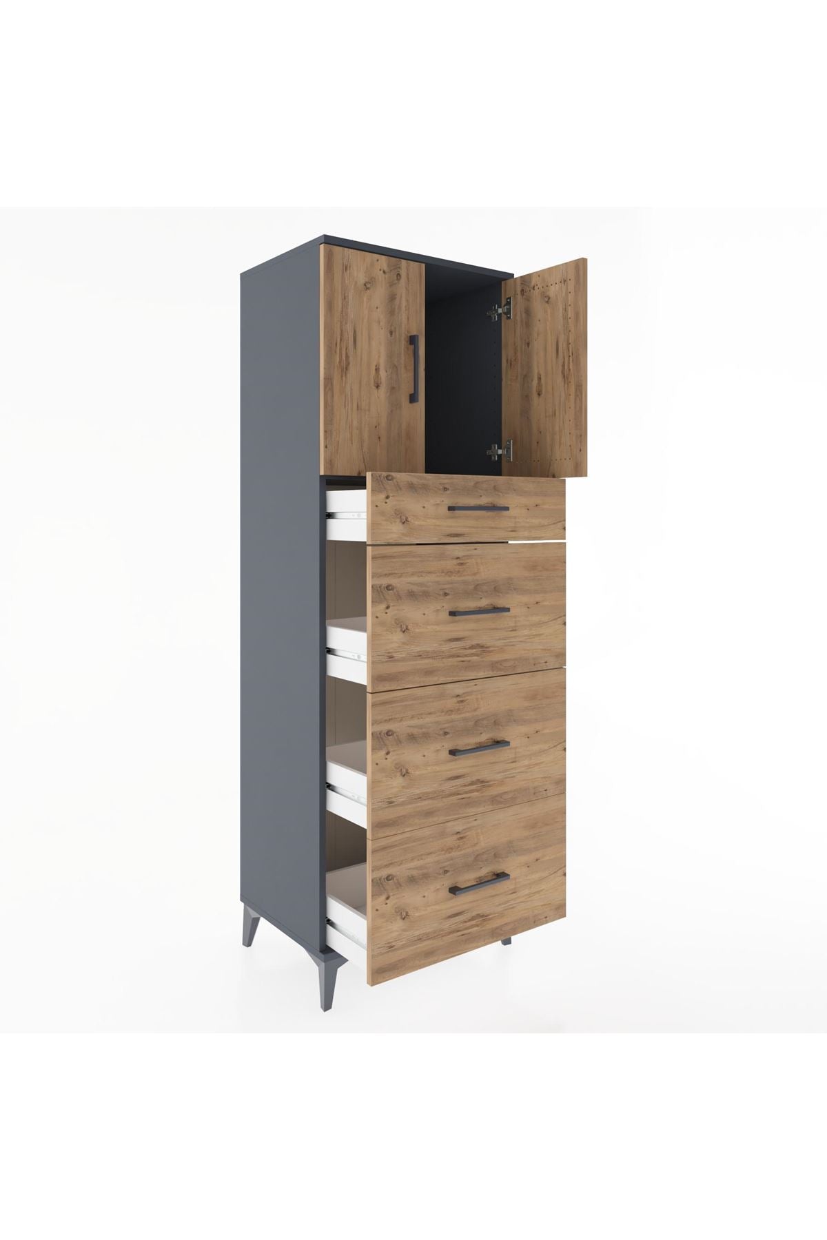 Hyperion Dolap Tek Raflı 4 Çekmeceli 2 Kapaklı 60x44x182 - S56M023V6B